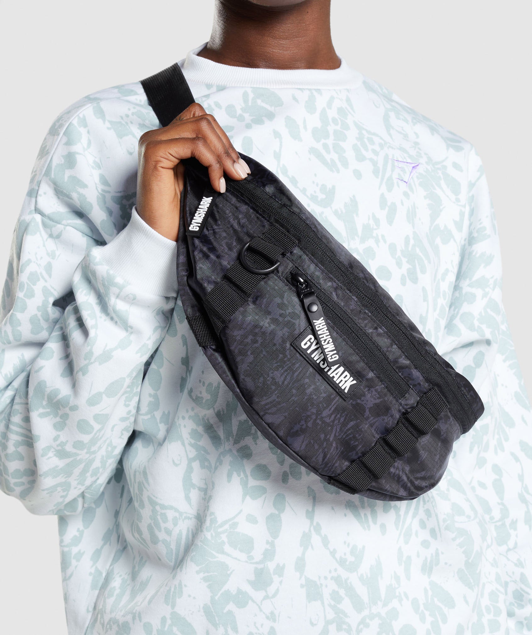 GYMSHARK Wild Leopard Crossbody Pack - Onyx Black, Water-Resistant & Lightweight 