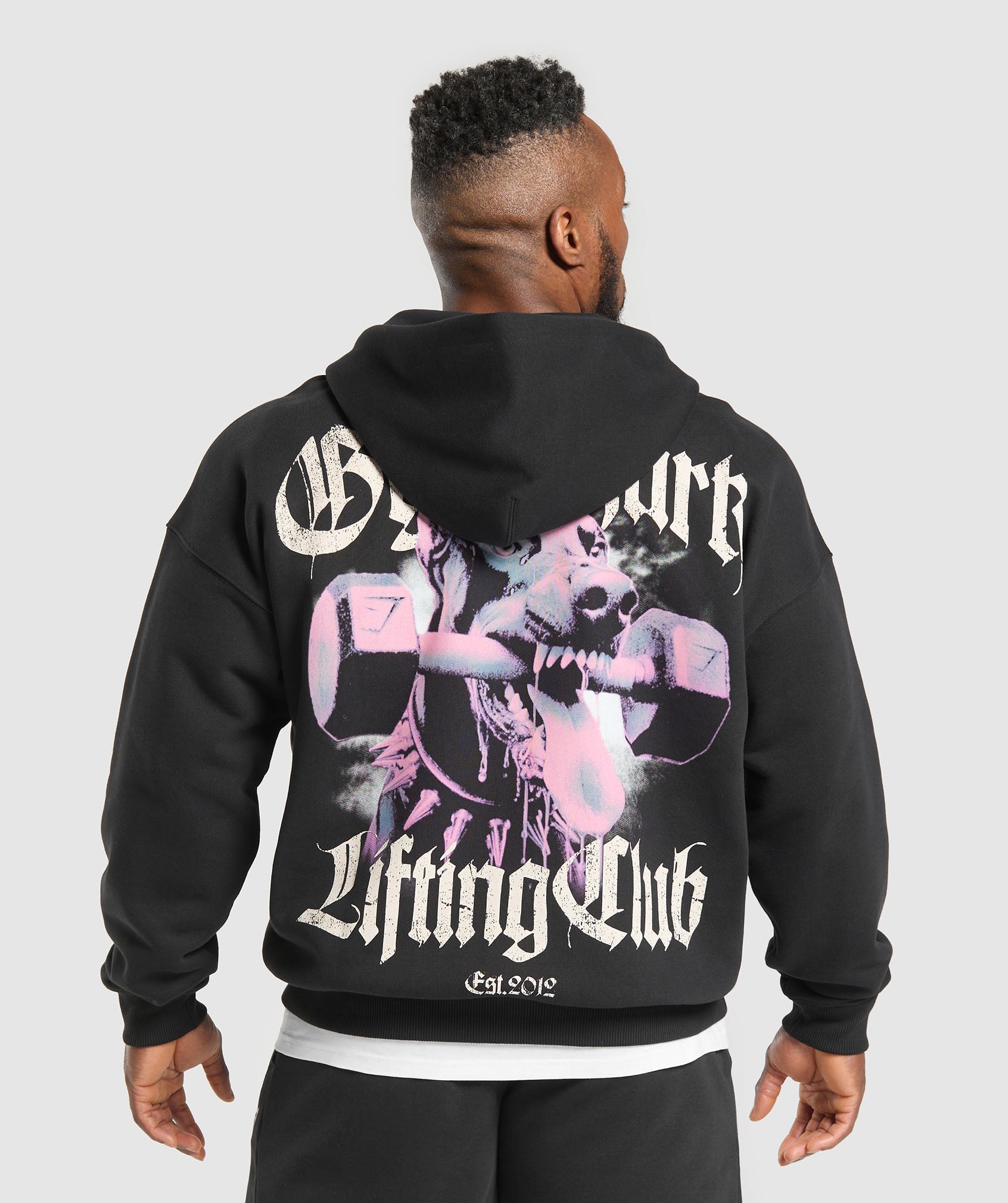 GYMSHARK GYMSHARK Doberman Print Slim Fit Workout Hooded Sweatshirt - Classic Black