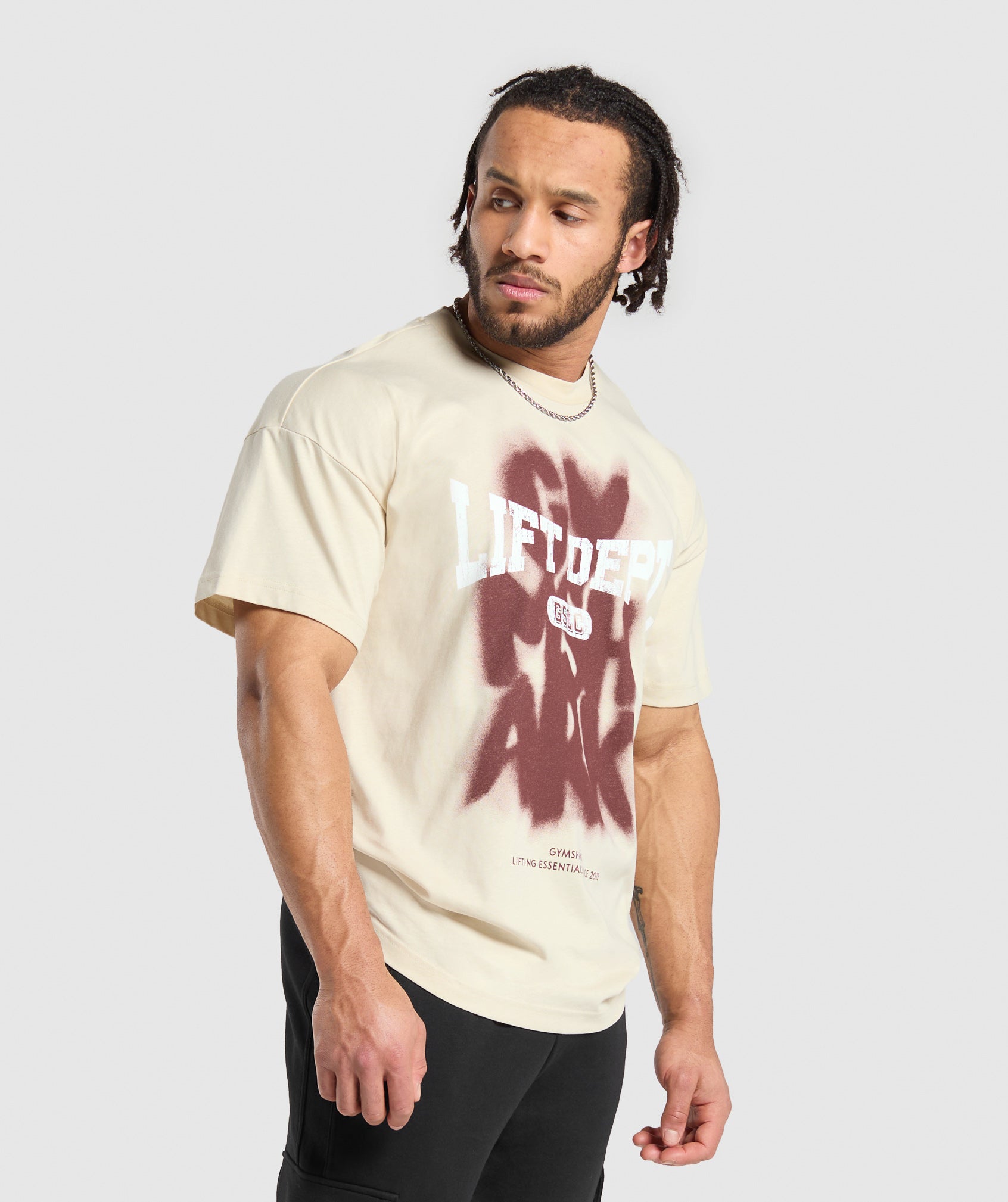 GYMSHARK LIFTING DEPT Urban Street Art Graphic Tee - Soft Vintage Off-White 