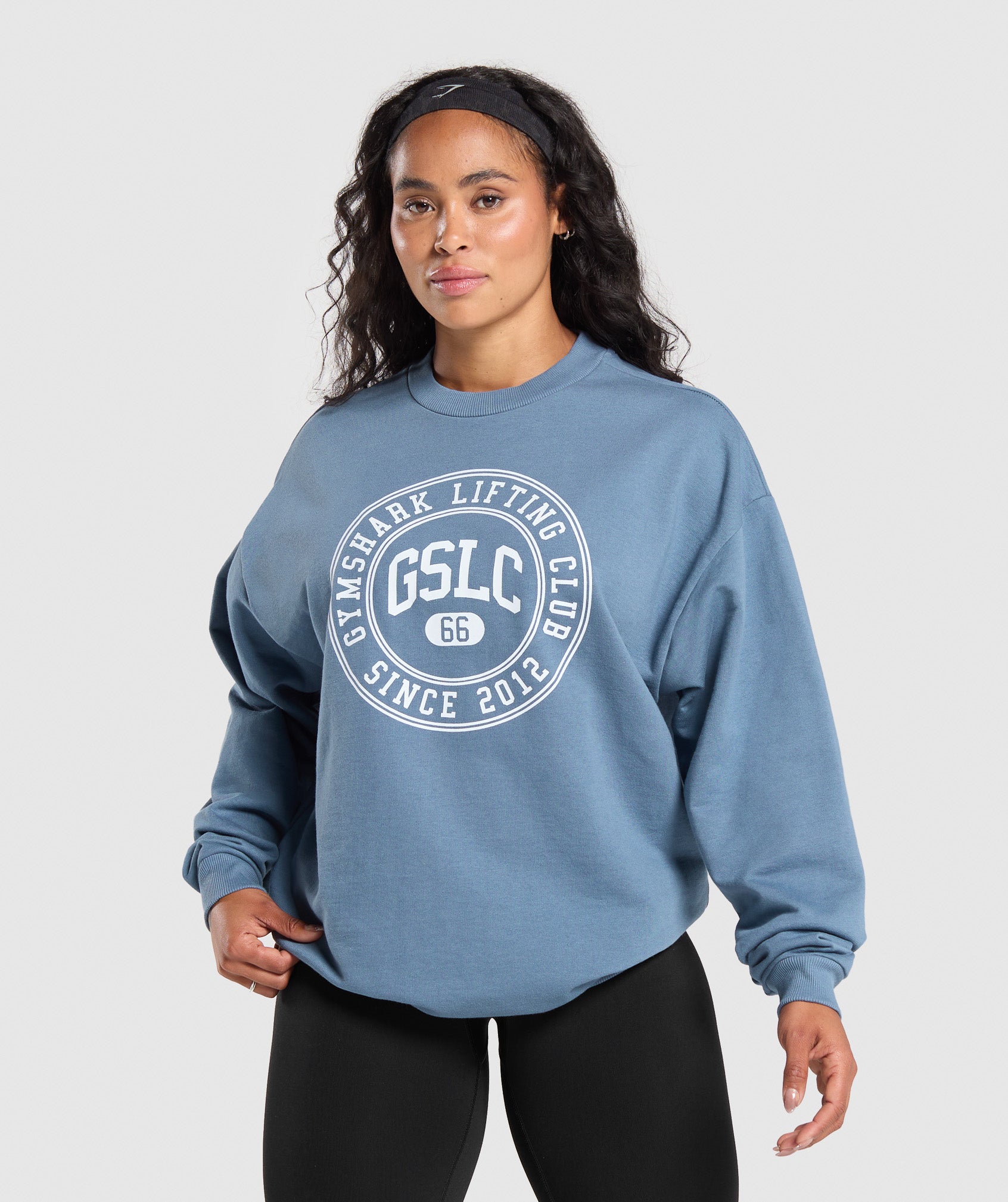 GYMSHARK Gymshark GSLC Heavyweight Pullover Hoodie - Vintage Graphic Print in Washed Ocean Blue