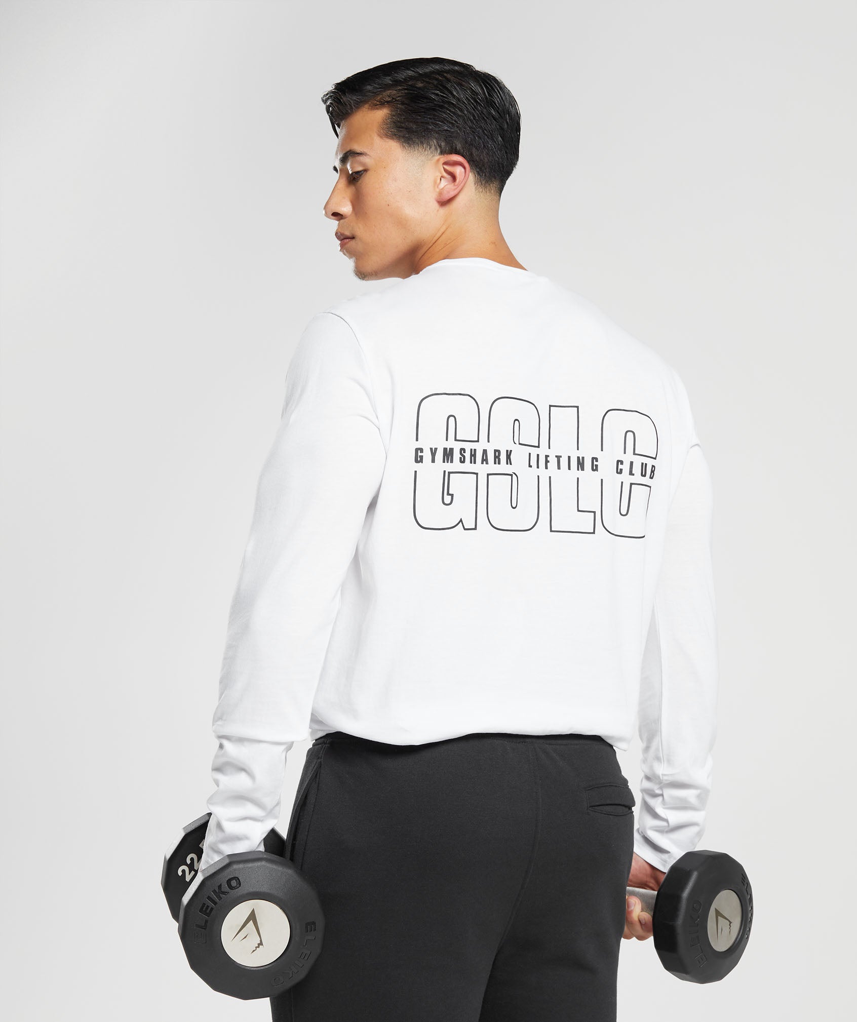 GYMSHARK Lifting Club Premium Long Sleeve Workout Tee - Soft White for Gym Training 