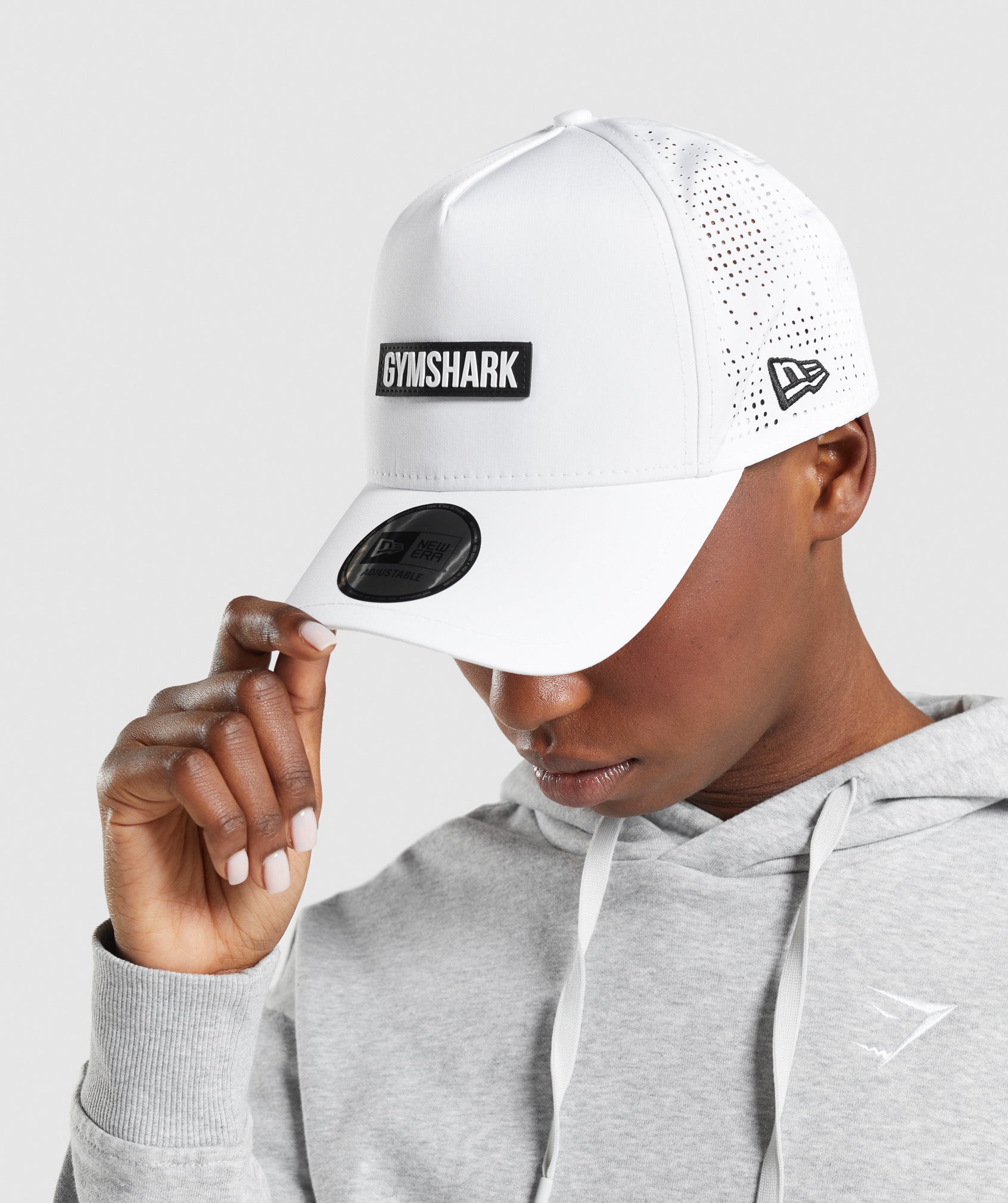 GYMSHARK Contemporary E-Frame Trucker Cap in White | Fresh New Era Design