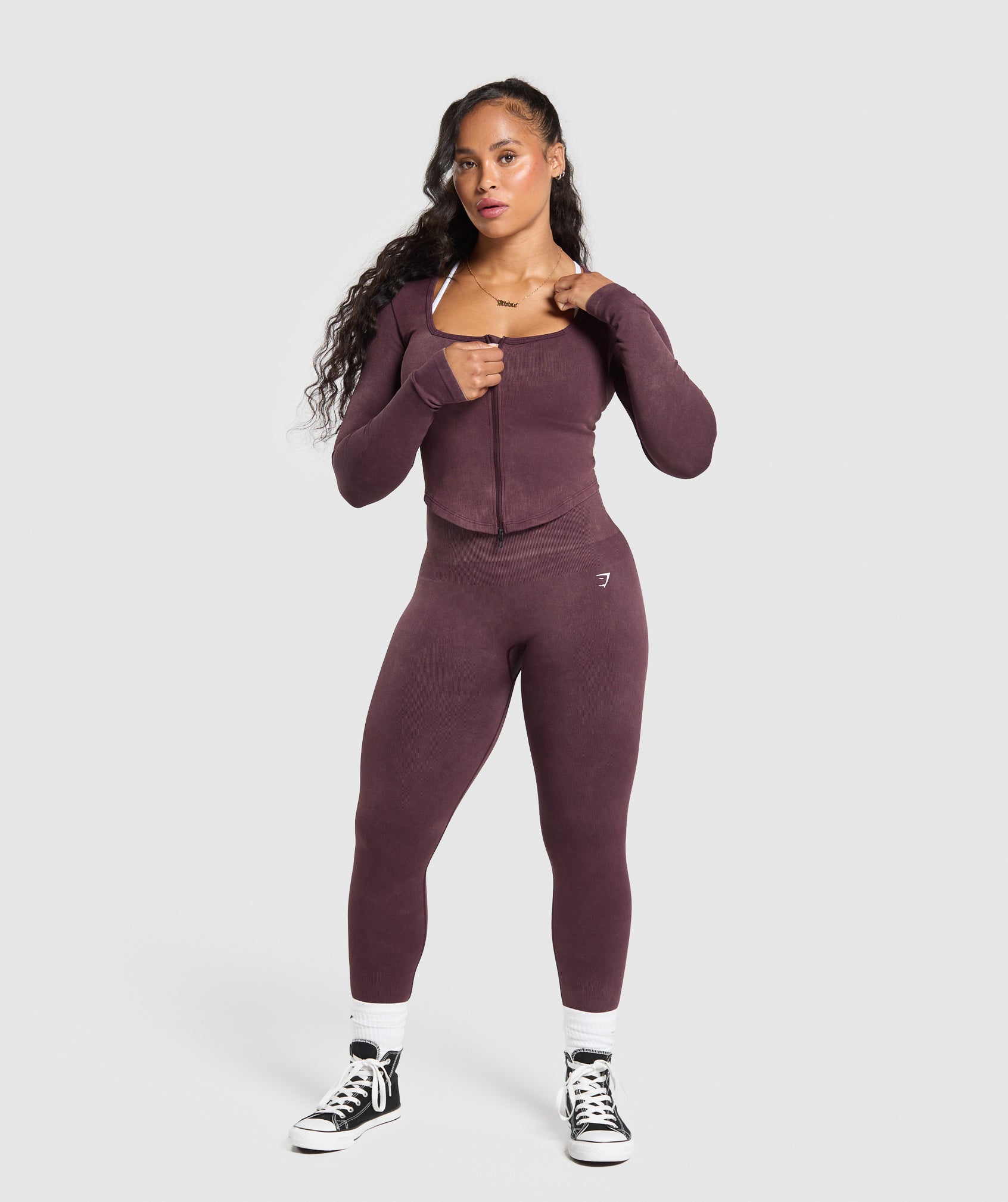 GYMSHARK Gymshark Gains Seamless Zip-Up Hoodie | Lightweight & Breathable Fitness Wear in Deep Purple 