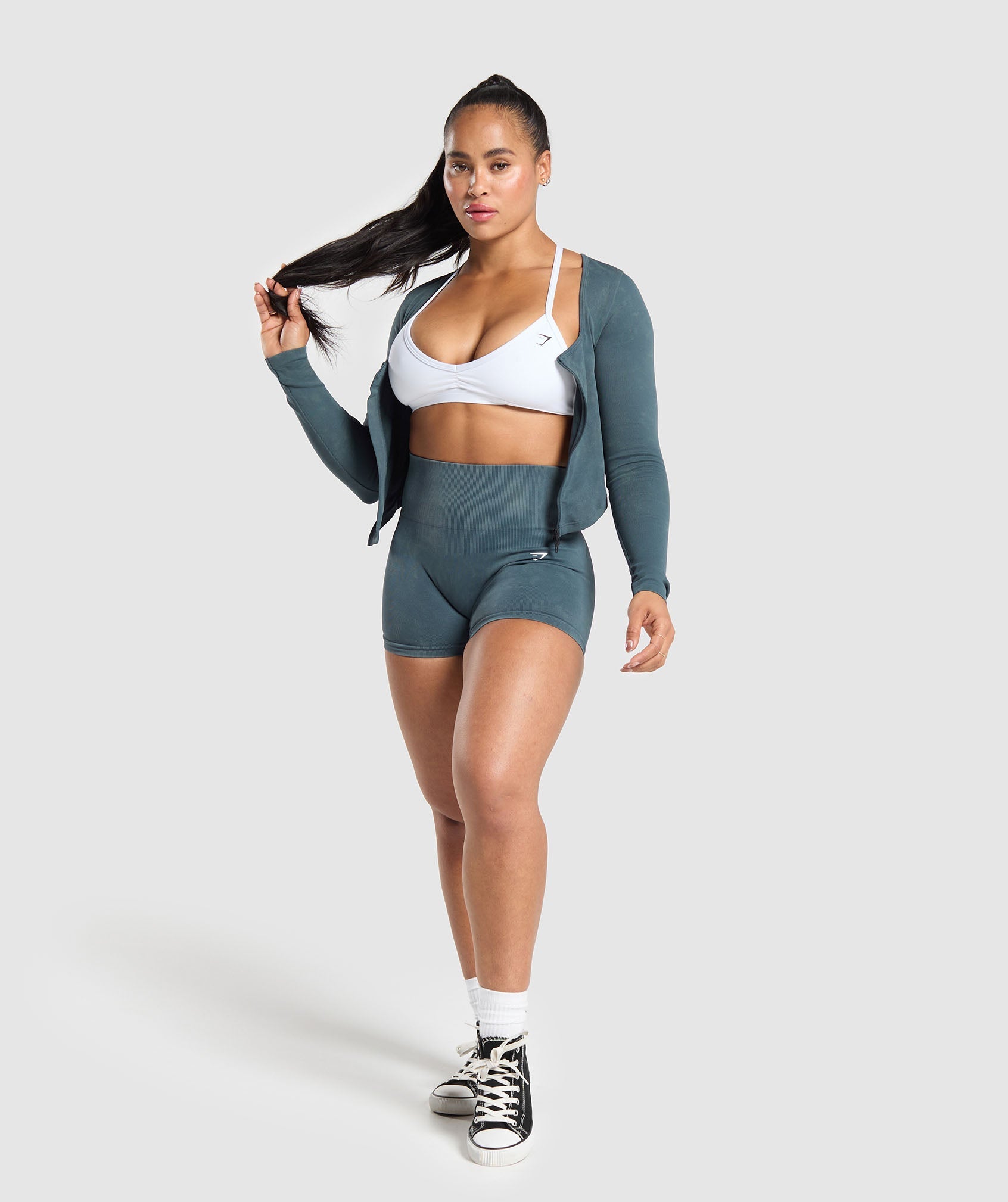 GYMSHARK Performance Seamless Zip-Up Hoodie - Titanium Blue Tone 