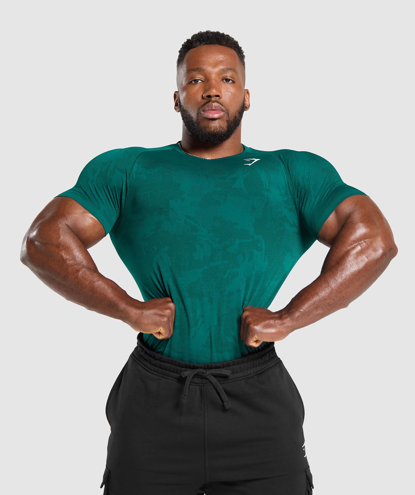 GYMSHARK Seamless Geo Training Tee - Motivating Teal & Strong Teal Color Blend