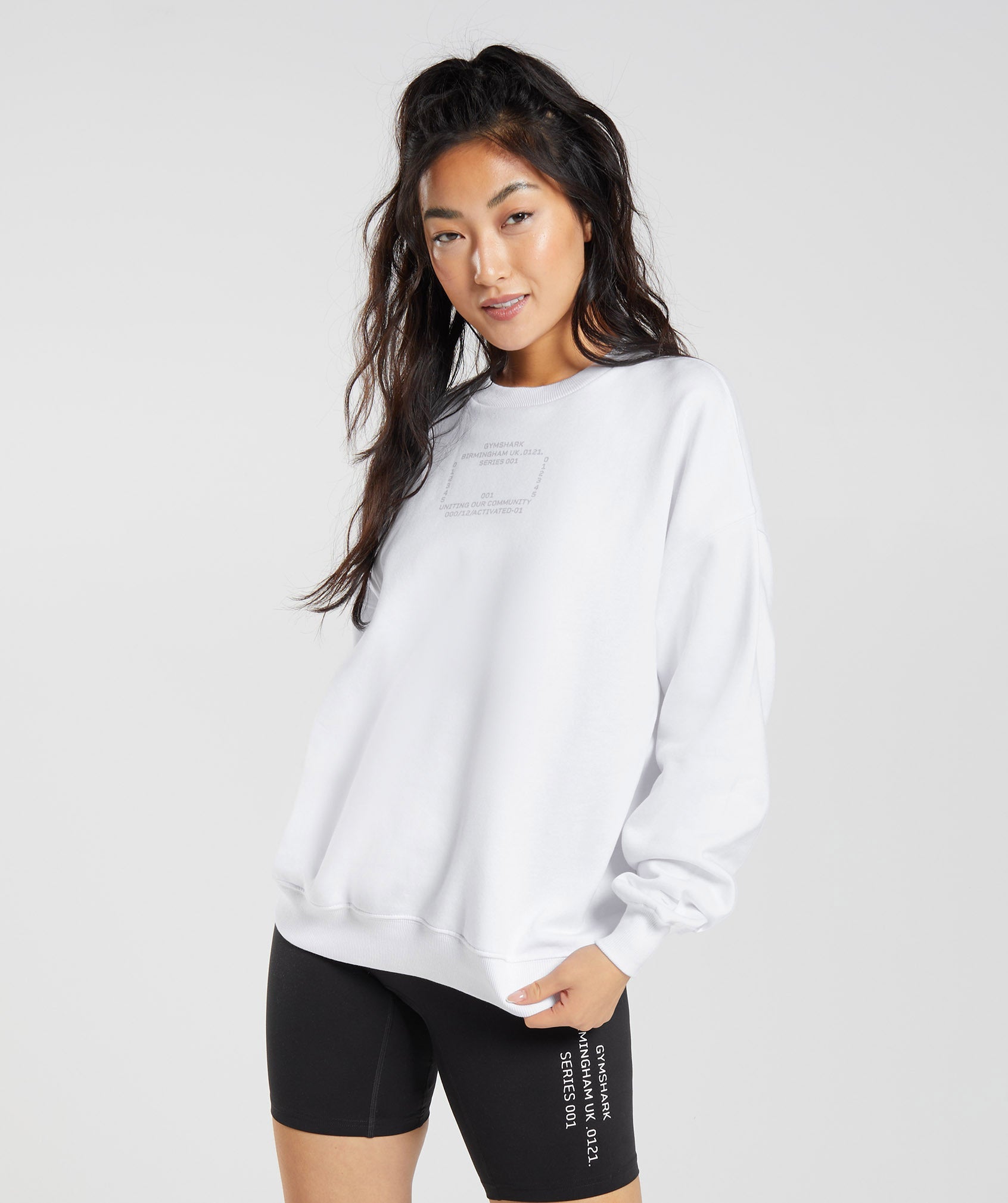 GYMSHARK Gymshark Performance Graphic Hoodie - Crisp White Pullover with All-Over Print