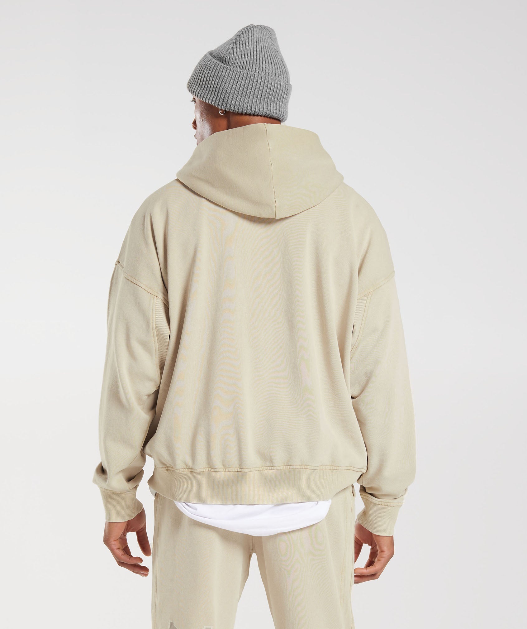 GYMSHARK Men's Vintage College Hooded Sweatshirt | Stone Grey Acid Wash 