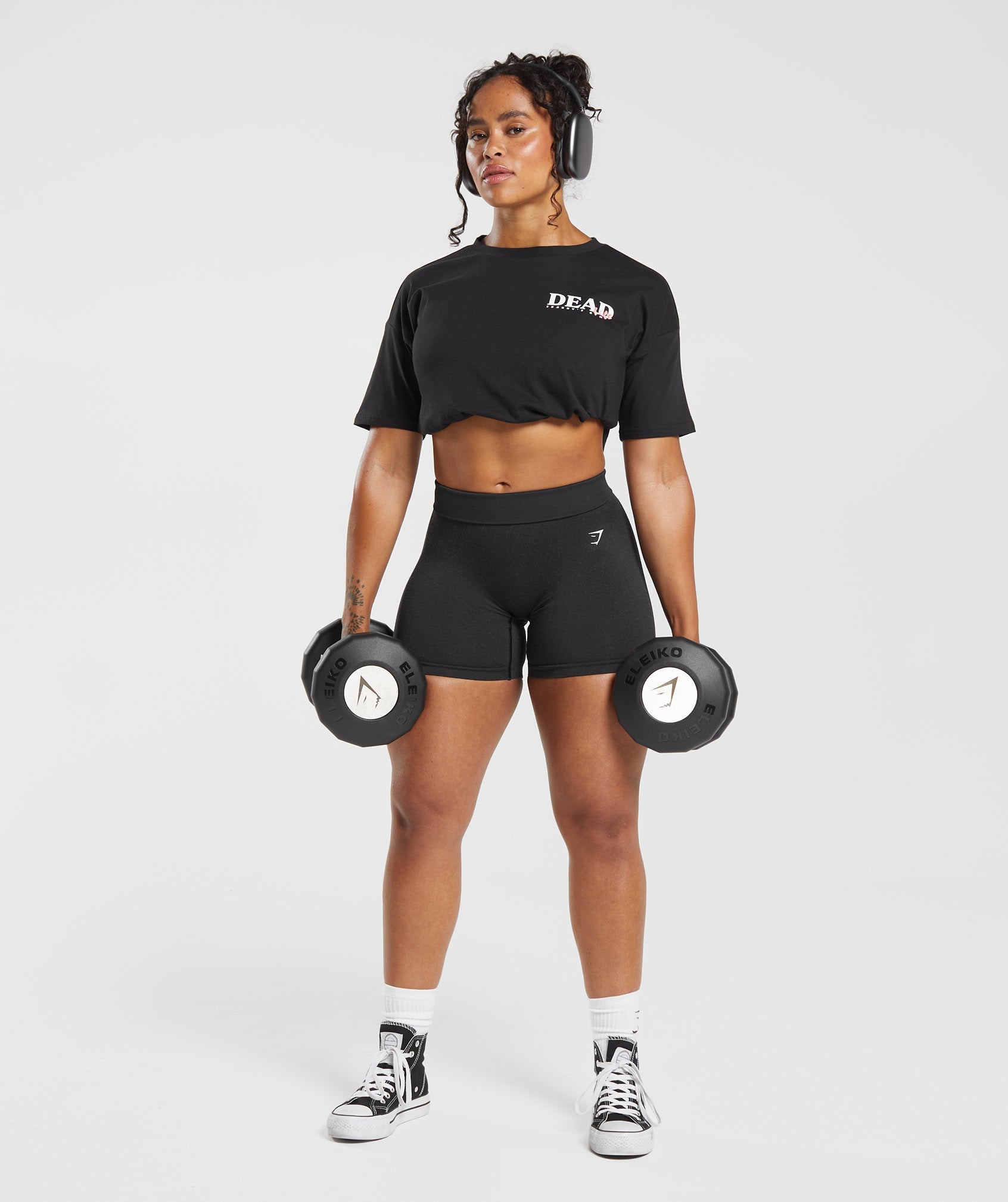 GYMSHARK StrengthFlex Deadlift Training Shirt - Mid-Length Fit in Onyx Black 