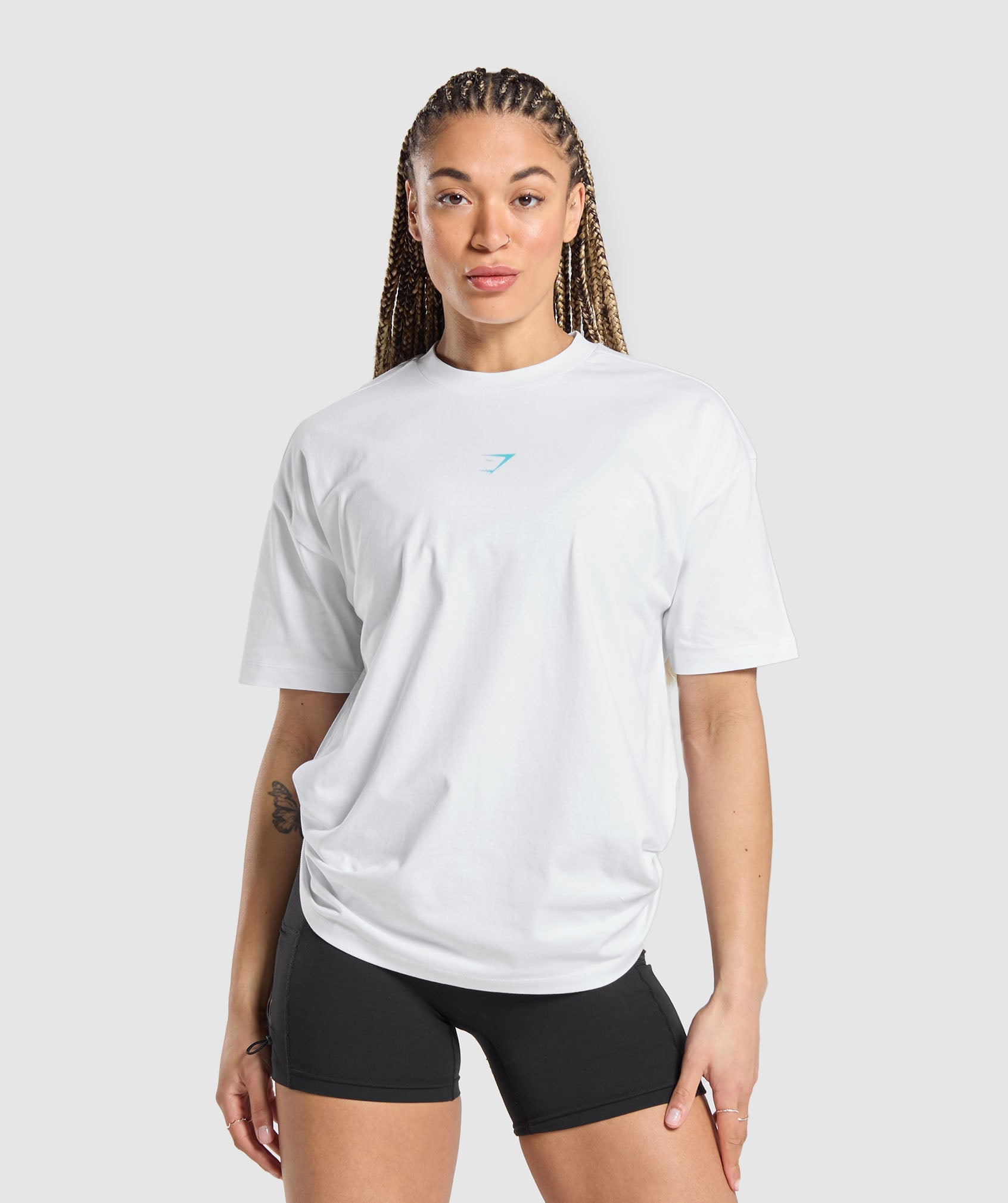 GYMSHARK PowerBabe Relaxed Fit Crew Neck Tee - Bright White 