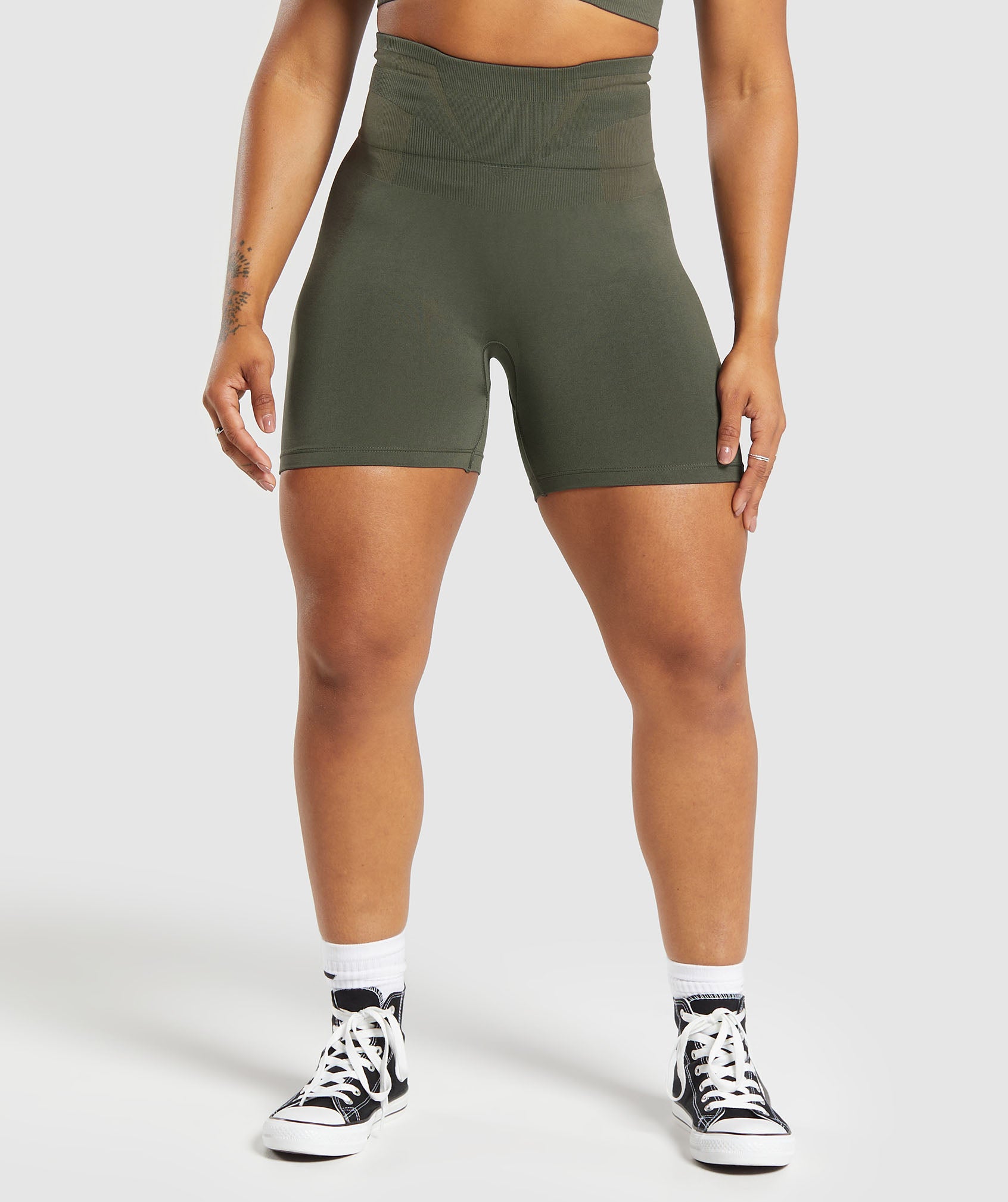 GYMSHARK Gymshark Booty-Enhancing Seamless Workout Shorts | High-Waisted Sculpting Fit in Forest Camo & Olive