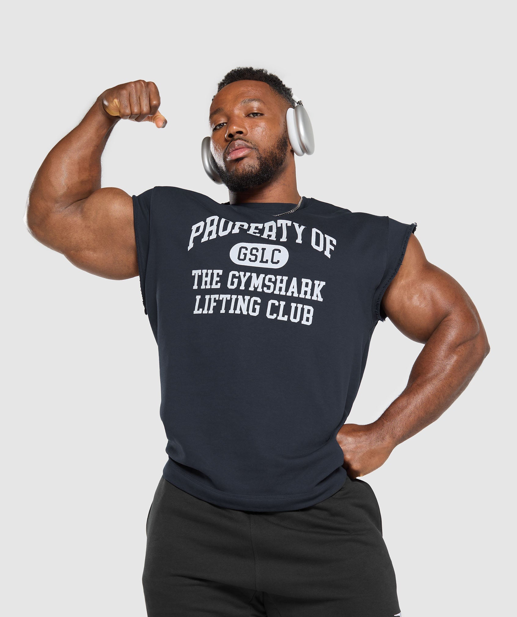 GYMSHARK Gymshark Bold Graphic Sleeveless Tee - Deep Navy Blue 