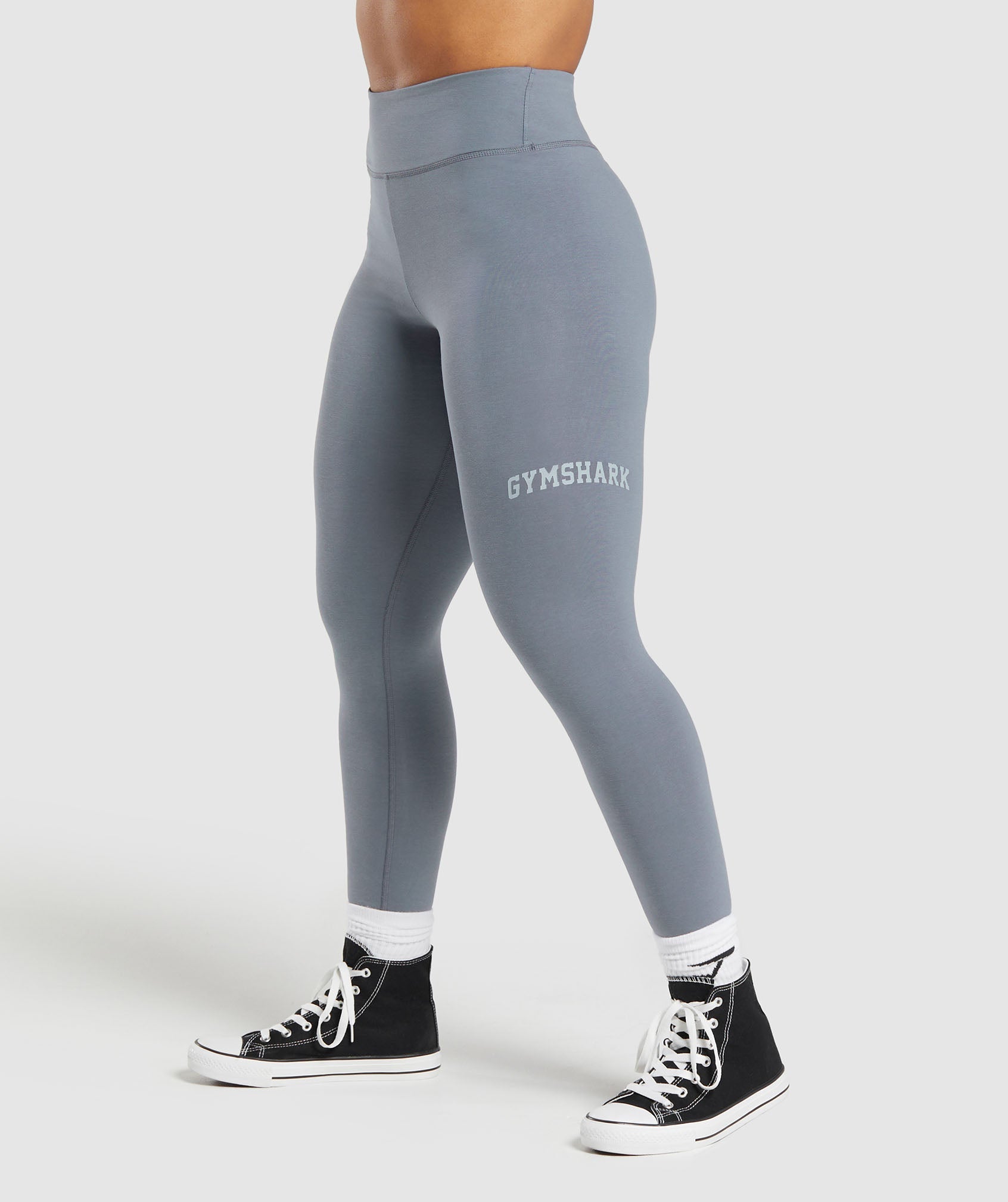 GYMSHARK GYMSHARK High-Waisted Weightlifting Seamless Leggings with Contrast Logo - Iron Blue Tonal 