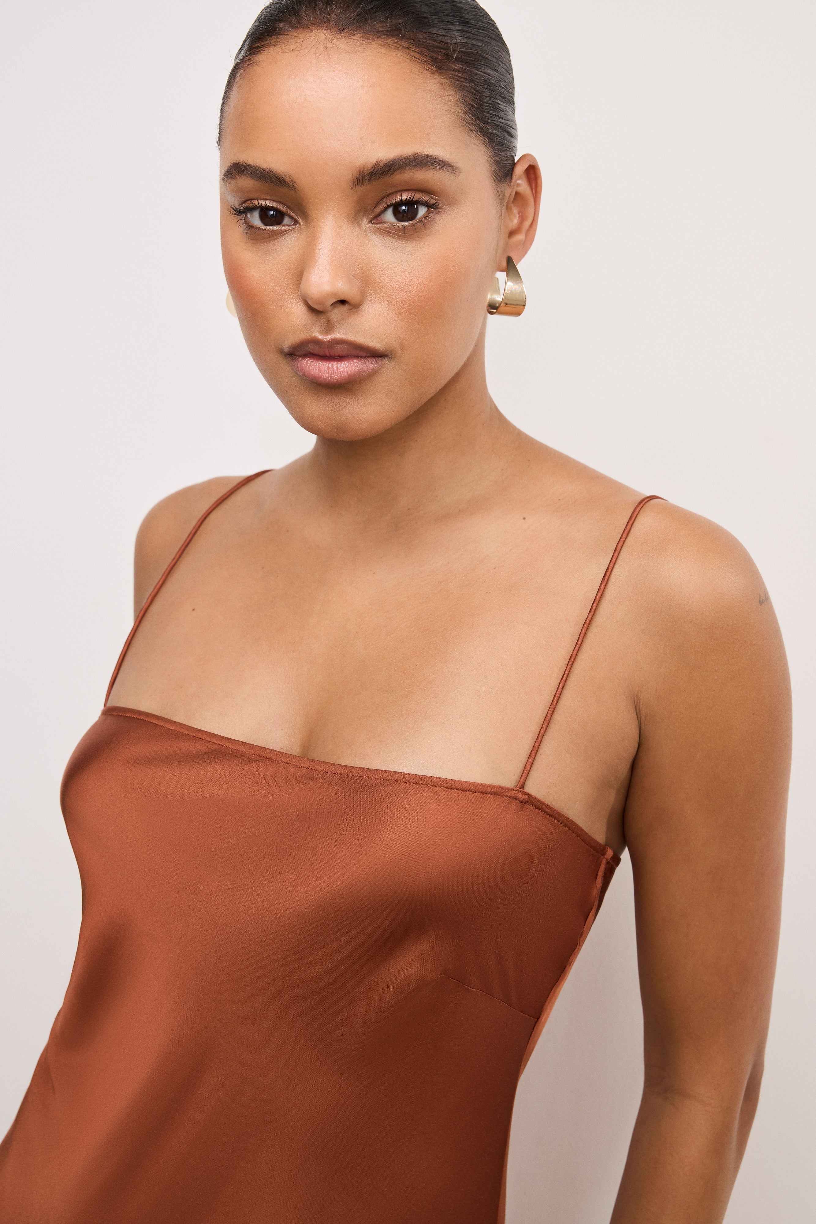 GOOD AMERICAN Elegant Satin Slip Maxi Evening Dress | COPPER004 