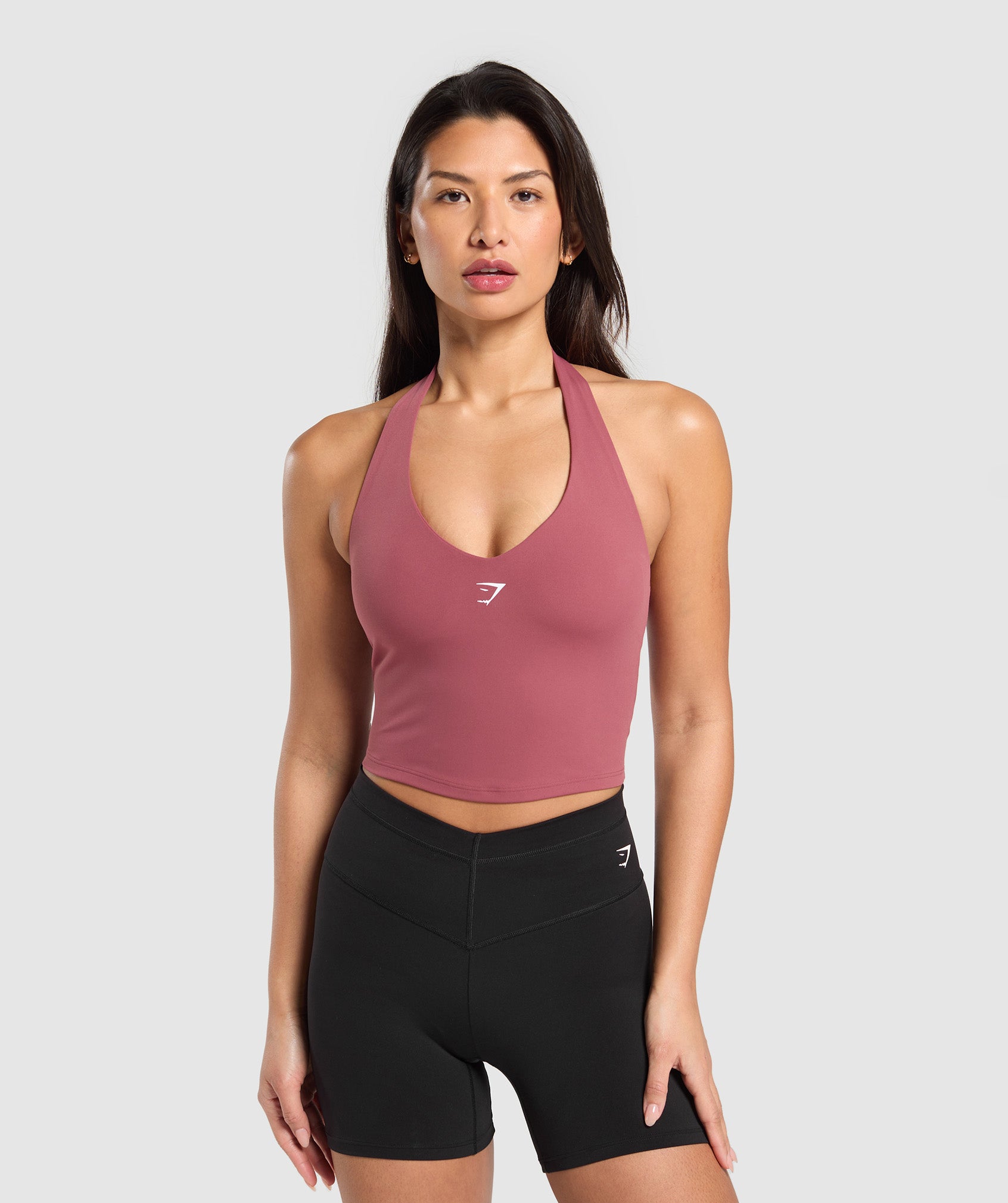 GYMSHARK Women's Strappy Workout Tank Top with Built-In Bra - Vintage Berry Pink