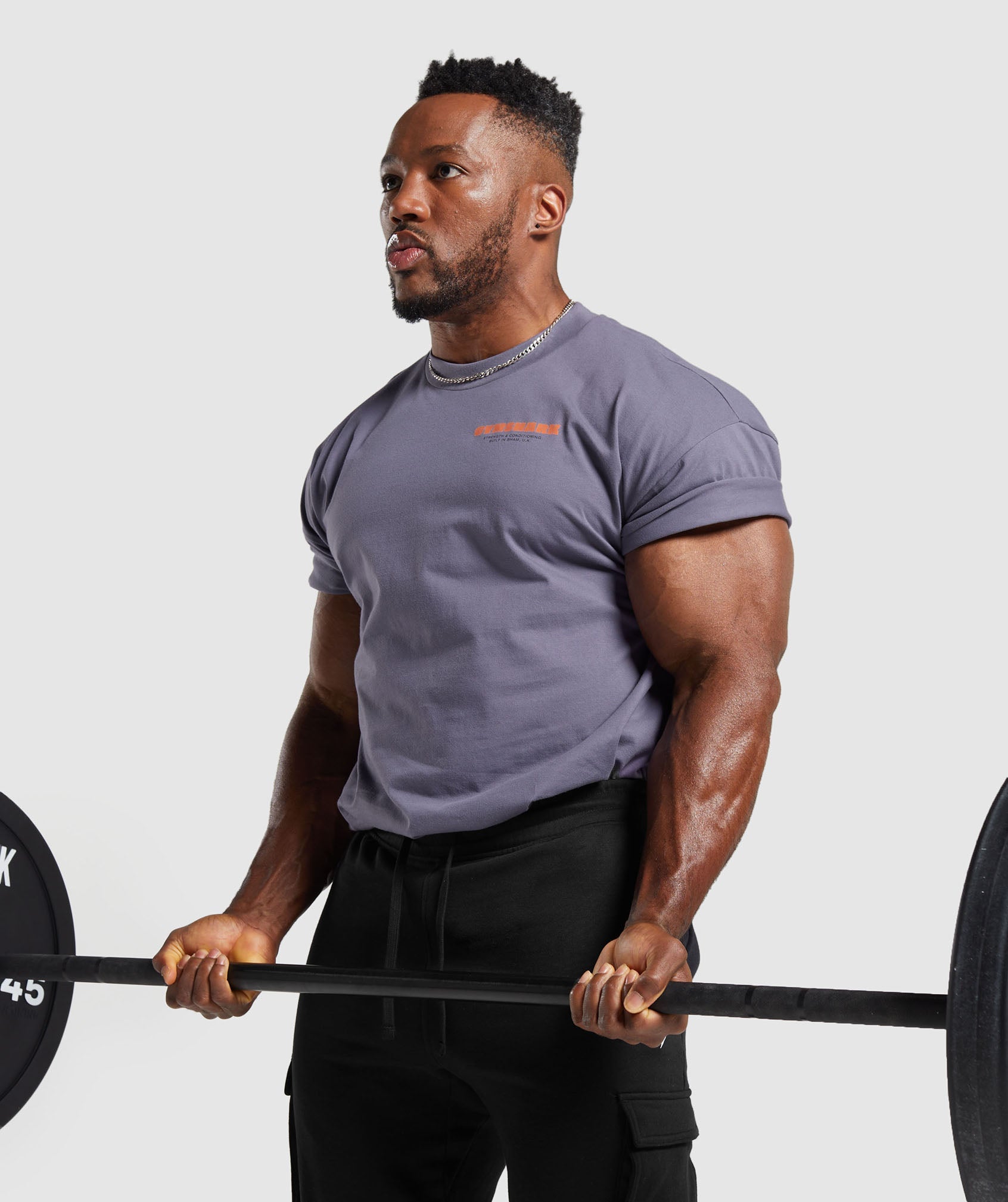 GYMSHARK Gymshark Rocker Graphic Tee - Bold Purple Metal Design 