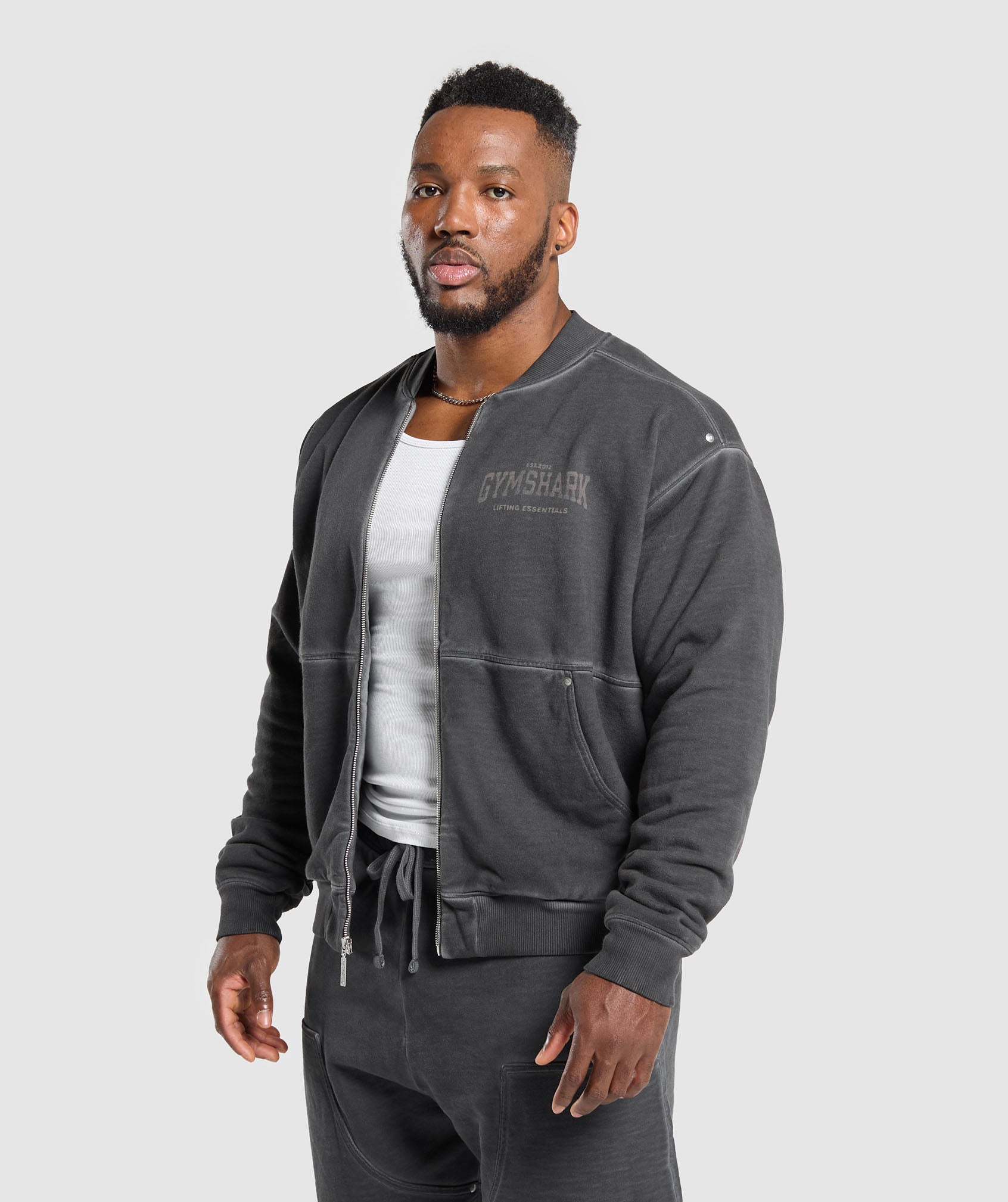 GYMSHARK Premium Heavyweight Bomber | Men's Athletic Fit Black Windbreaker Jacket