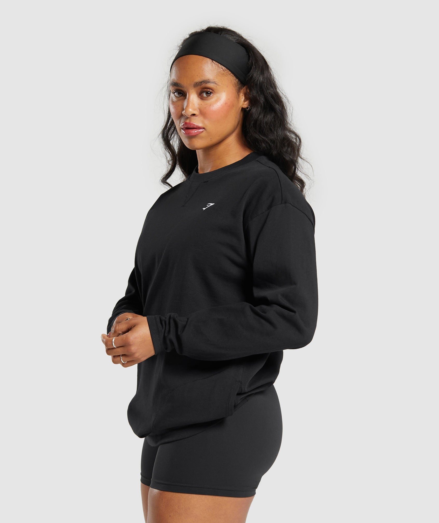 GYMSHARK Men's Heavy Cotton Long-Sleeve Crew Neck Shirt - Premium Soft Fabric in Black 