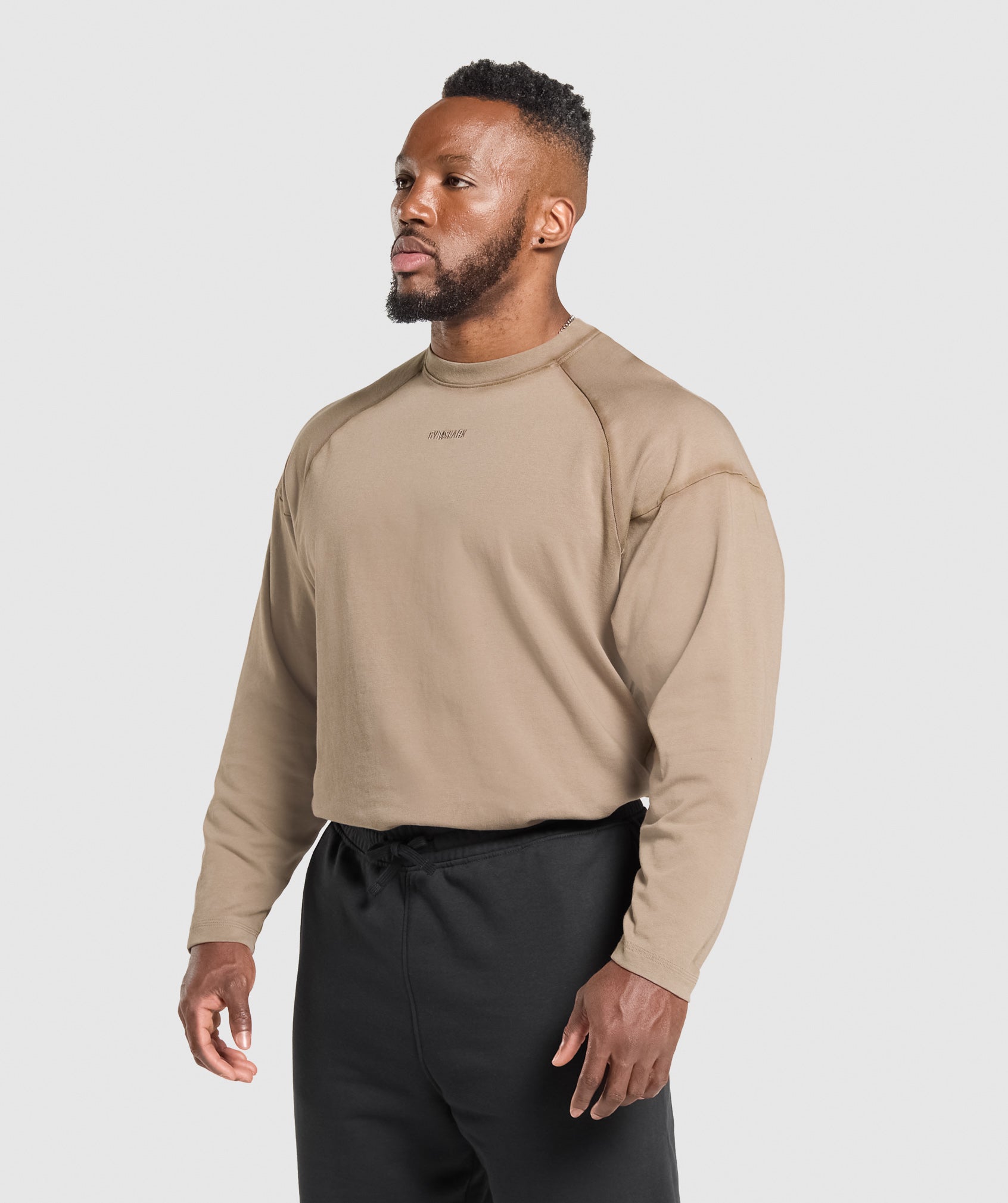 GYMSHARK Gymshark Premium Heavyweight Long Sleeve Crewneck Tee - Vintage Chestnut Brown 