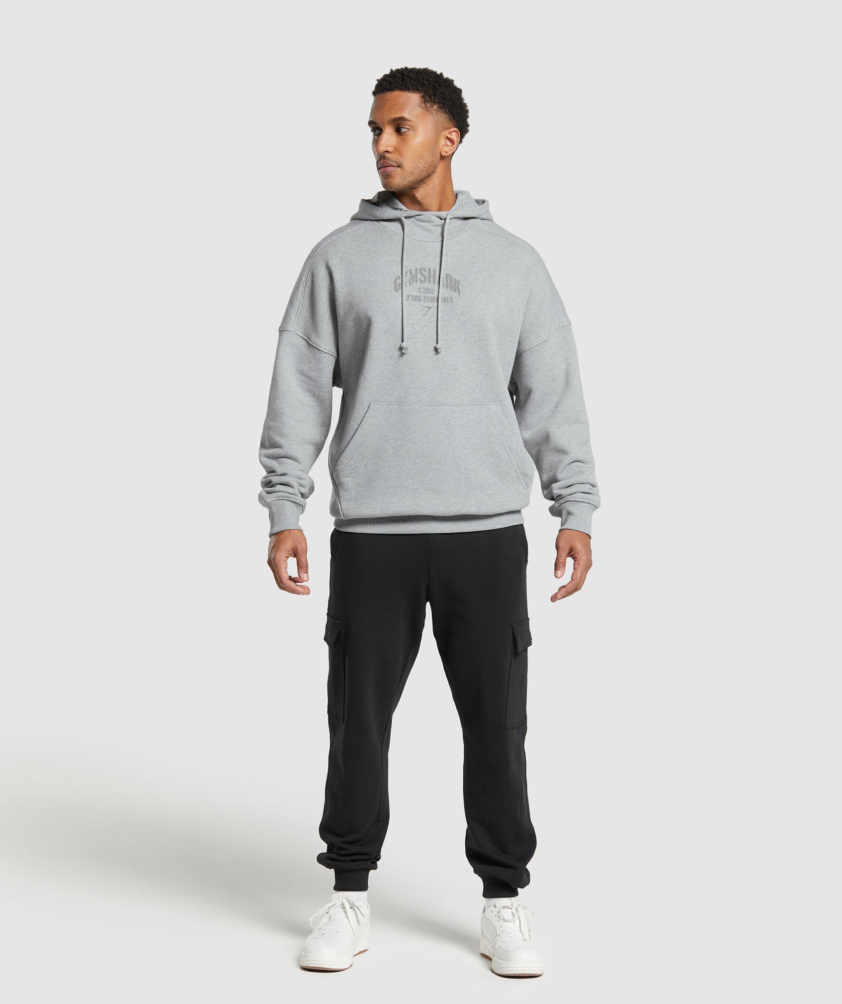 GYMSHARK GYMSHARK Premium Heavyweight Pullover Hoodie | Washed Cotton Comfort | Platinum Grey Marble