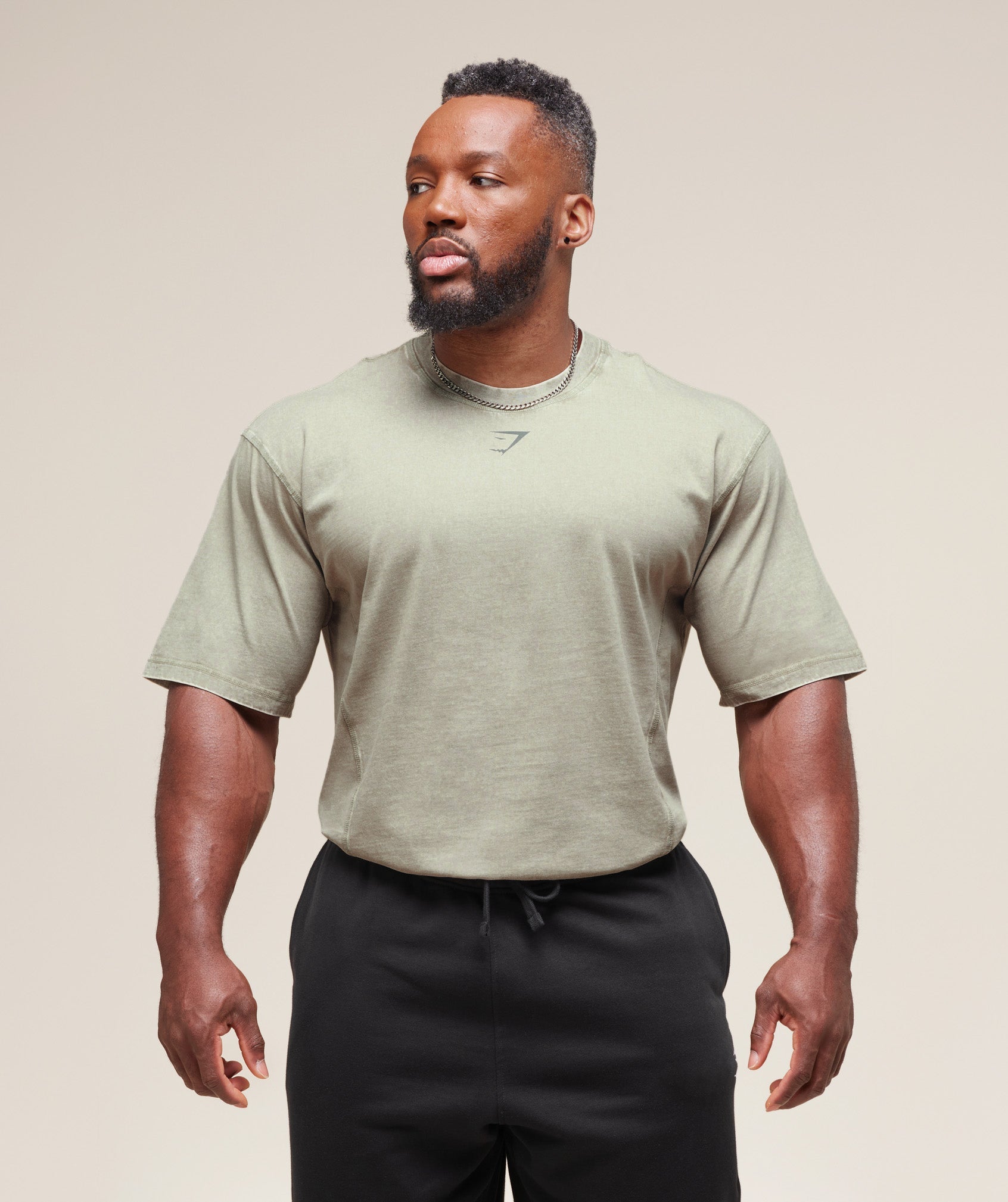 GYMSHARK Gymshark Vintage-Inspired Washed Cotton Tee - Heathered Stone Grey 