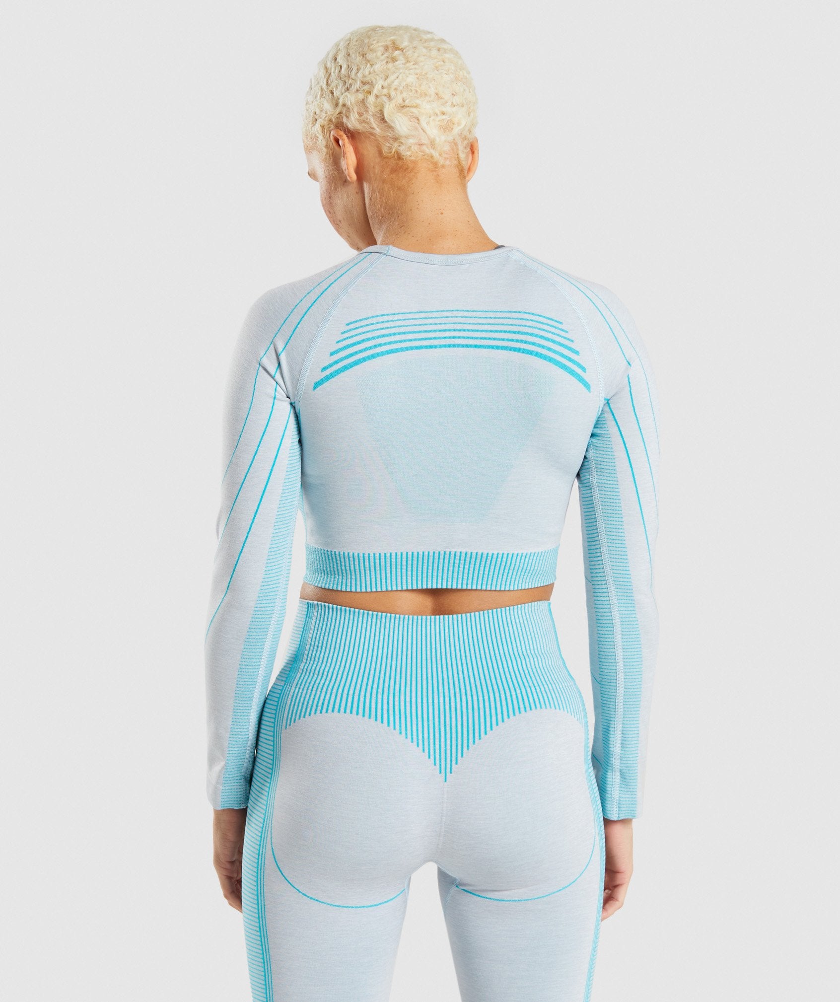 GYMSHARK Women's Performance Long Sleeve Workout Top - Light Grey/Teal Fusion 