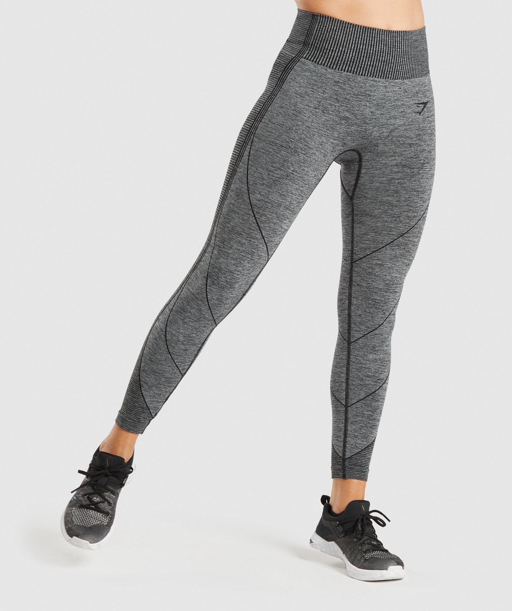 GYMSHARK Amplify High-Waisted Training Leggings - Performance-Fit Black Marl & Charcoal
