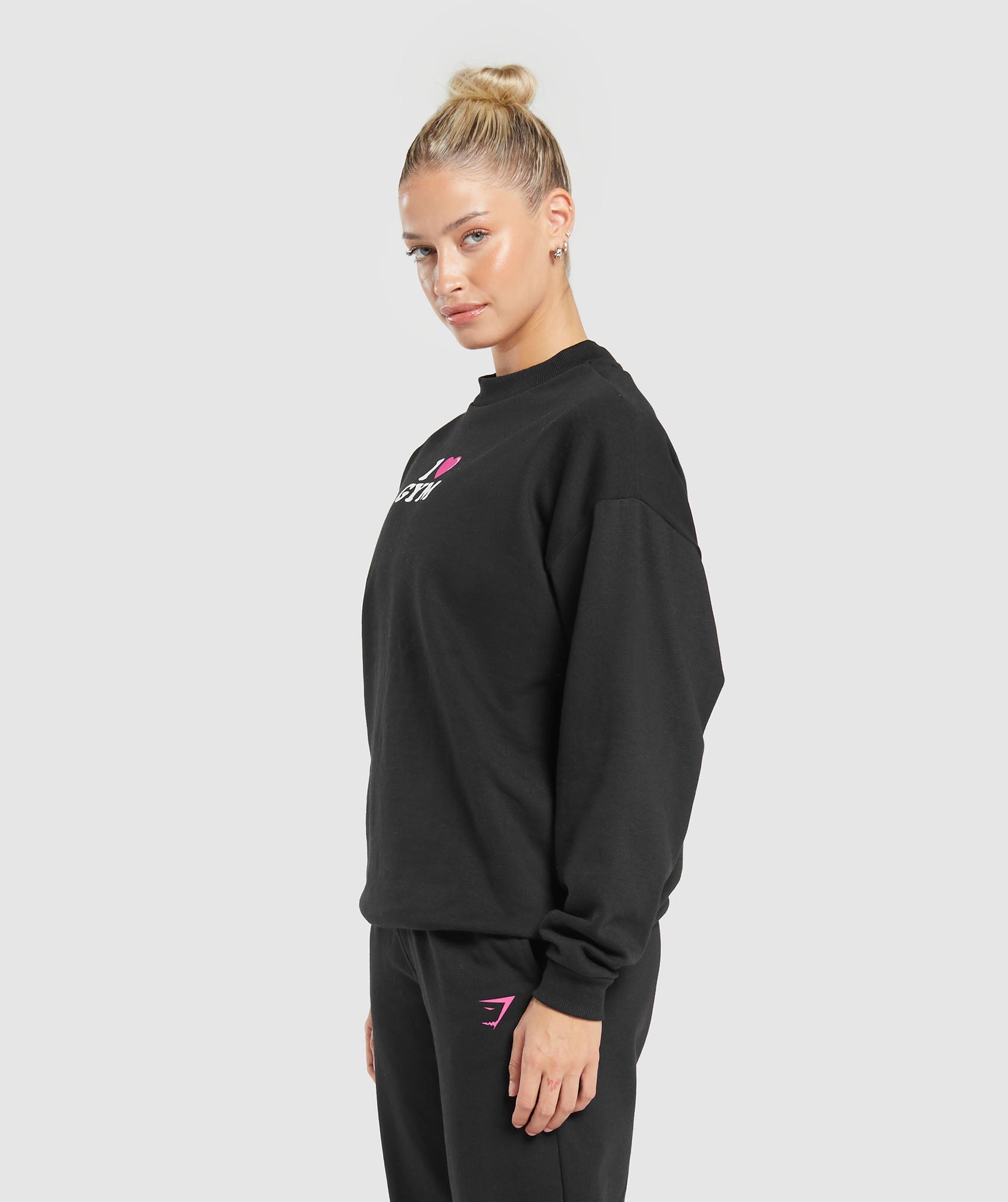 GYMSHARK Gymshark Workout Love Relaxed-Fit Crewneck Hoodie - Jet Black 