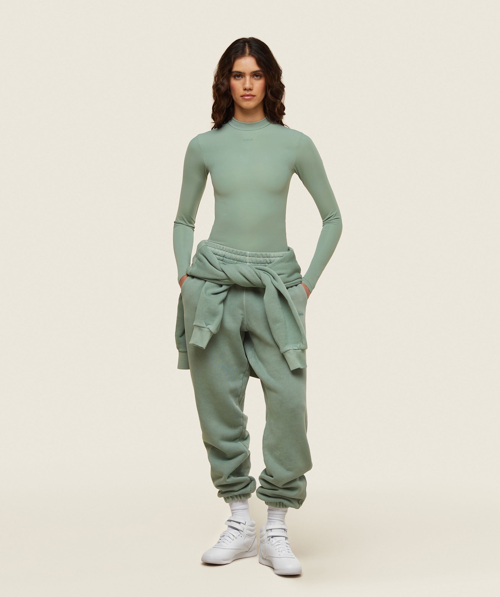 GYMSHARK Seamless Long-Sleeve Workout Bodysuit in Dollar Green | Gymshark EveryWear Activewear Collection 