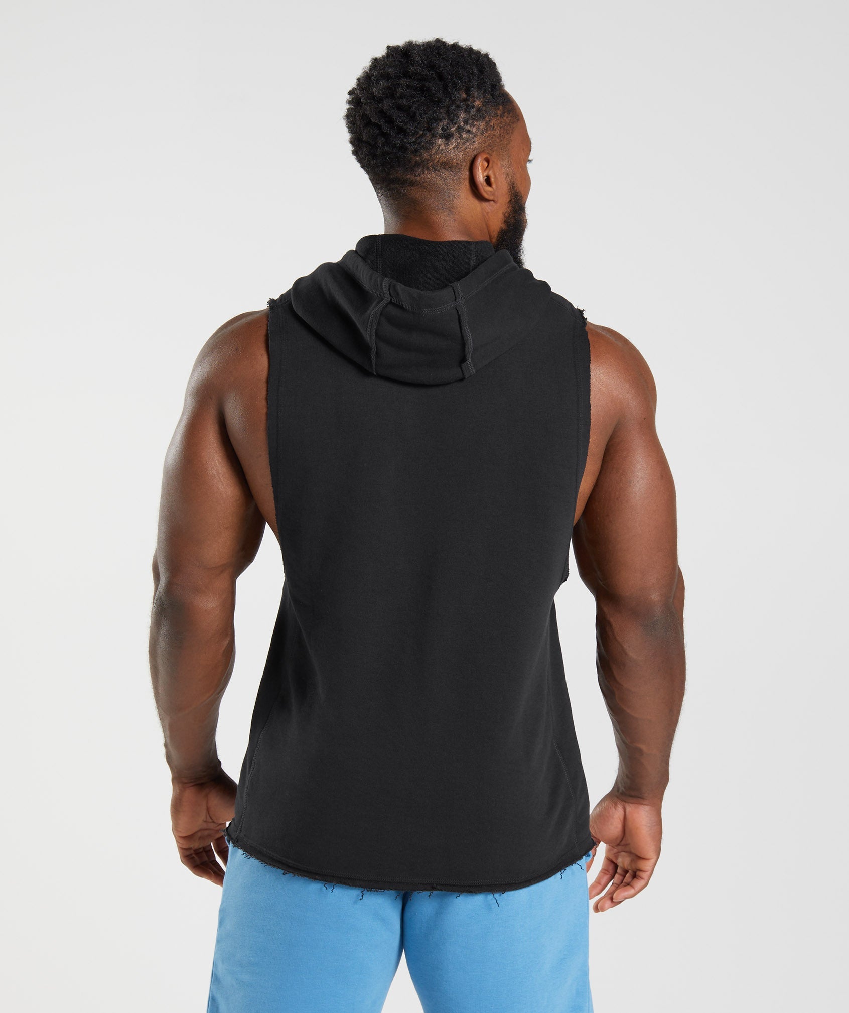 GYMSHARK Drop-Arm Legacy Hooded Sweatshirt - Breathable Black Athletic Wear 