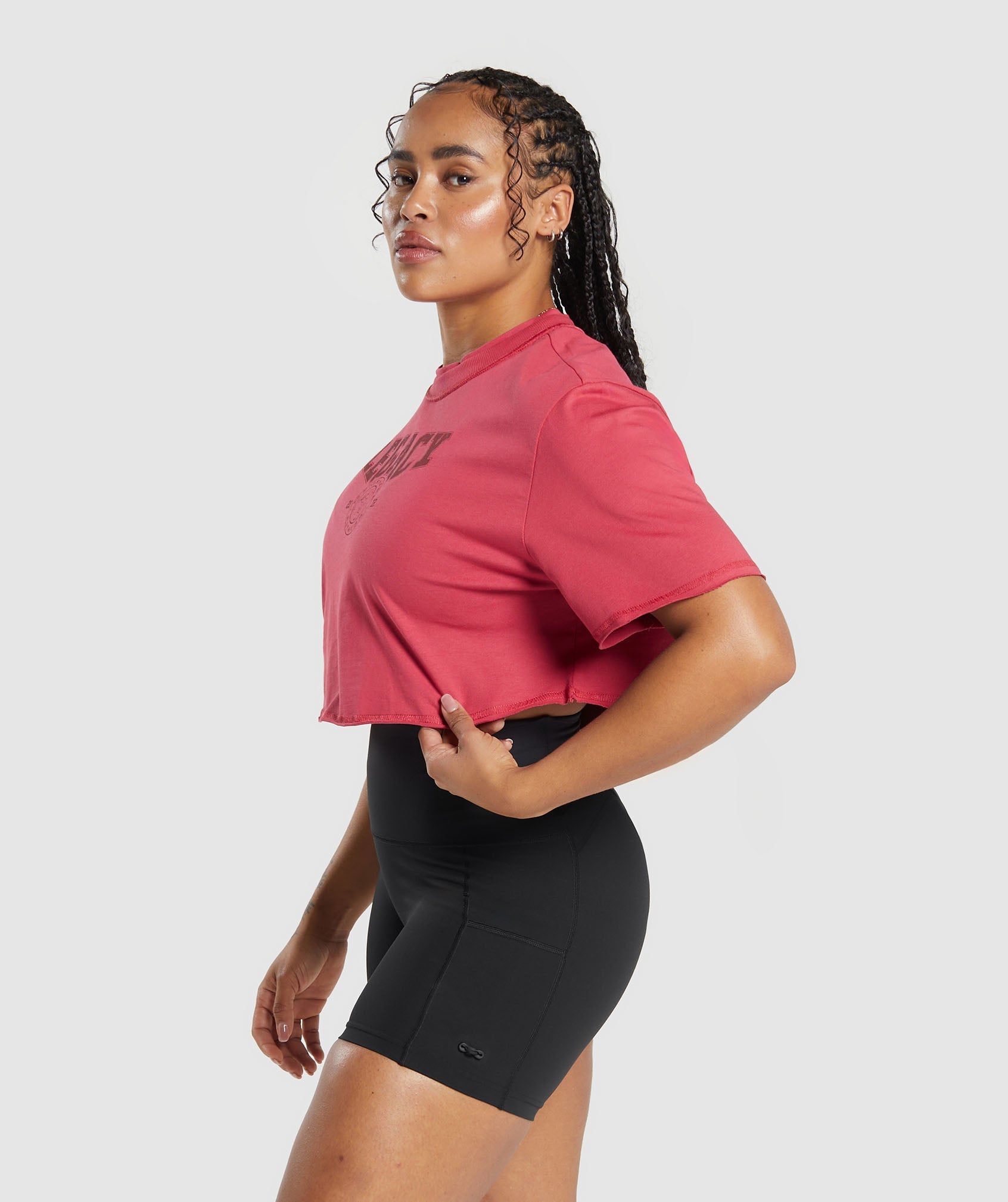 GYMSHARK Retro Vintage Athletic Cropped Tee - Soft Rose Pink 