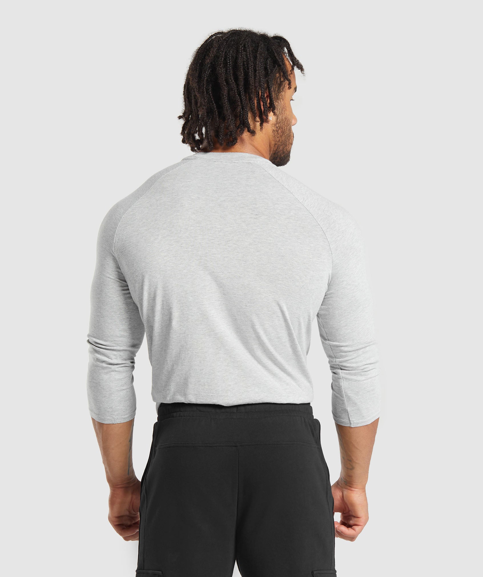 GYMSHARK GYMSHARK Legacy Crew Neck Henley - Moisture-Wicking Light Grey Marl Heather, Classic Fit 