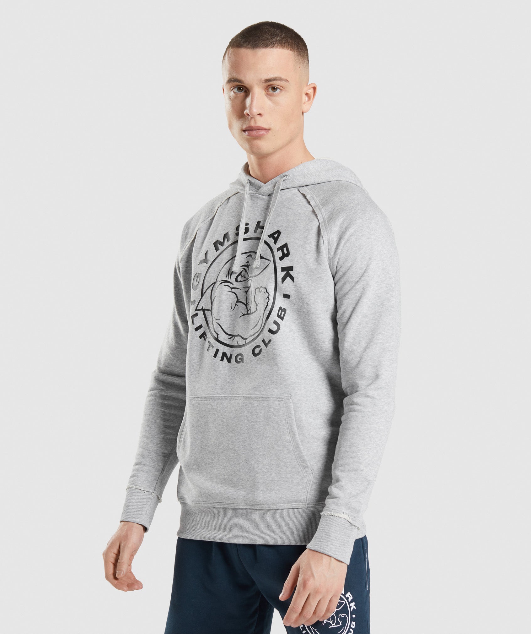 GYMSHARK CLASSIC HERITAGE HOODED SWEATSHIRT - RELAXED FIT, HEATHER GREY MARL FADED FINISH