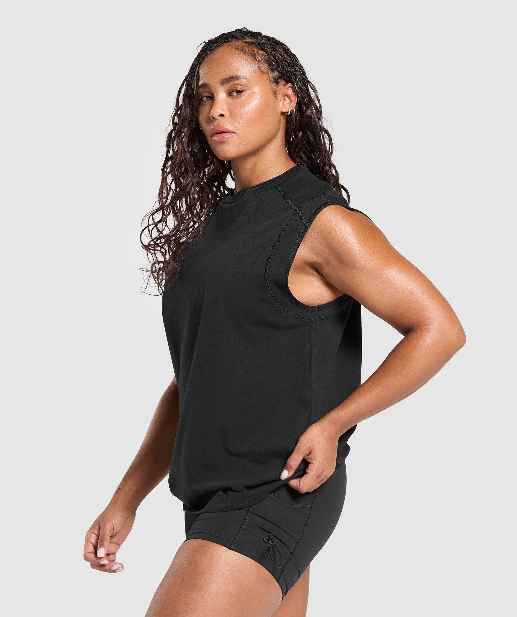 GYMSHARK Classic Iconic Logo Workout Tank Top in Onyx Black 