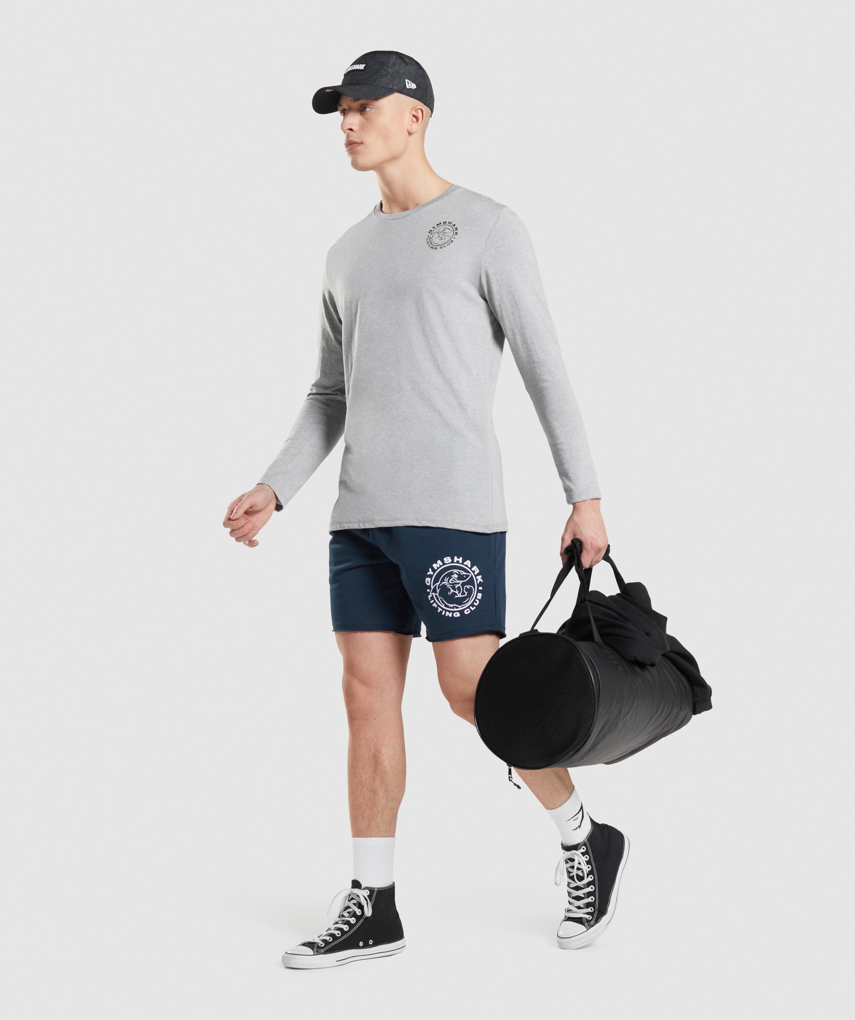 GYMSHARK Gymshark Heritage Long Sleeve Crewneck Tee - Core Marl Heather Grey 