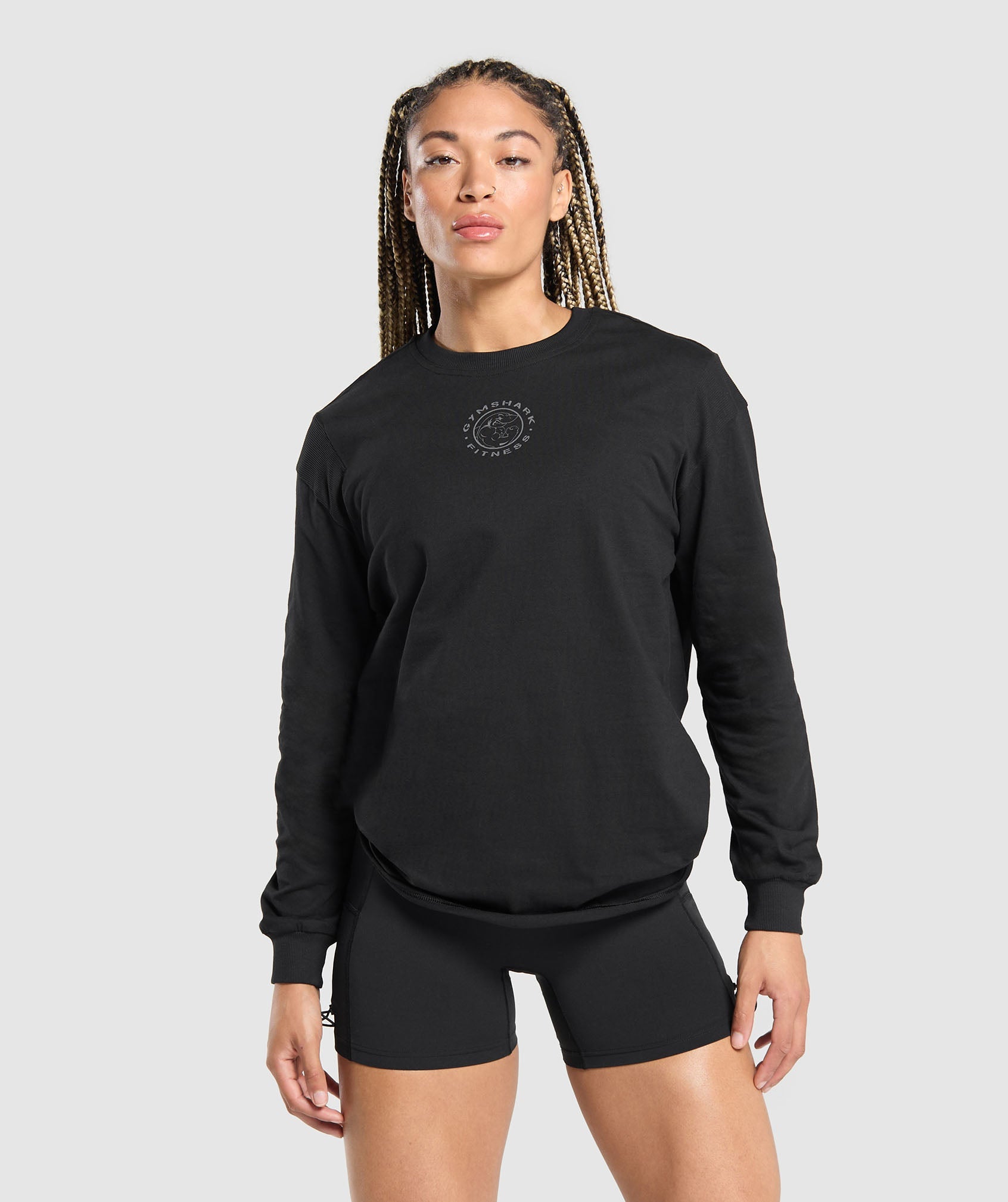 GYMSHARK Gymshark Classic Oversized Long Sleeve Crewneck - Jet Black 