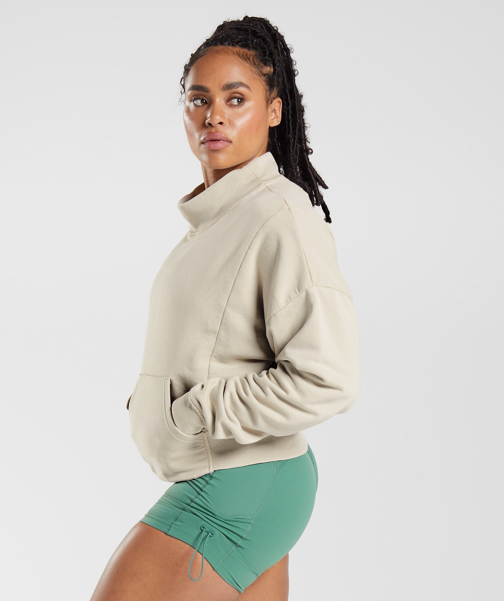 GYMSHARK Vintage-Inspired Washed Pullover Hoodie - Stone Grey Casual Streetwear 