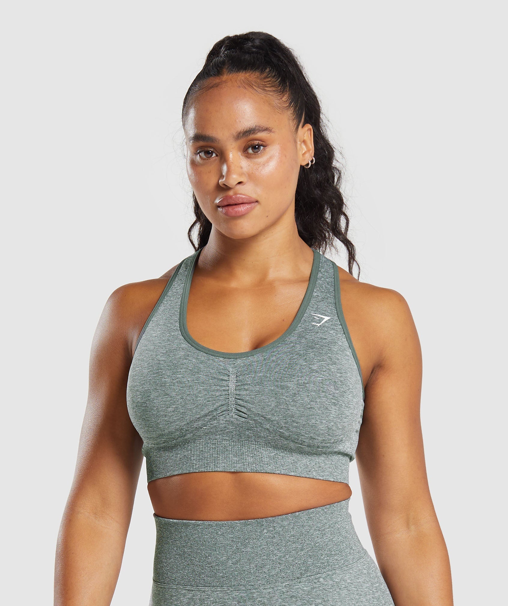 GYMSHARK DNU - Seamless Lift Sports Bra with Breathable Comfort | Slate Teal & White Marl Design for Yoga, Gym & Running Support