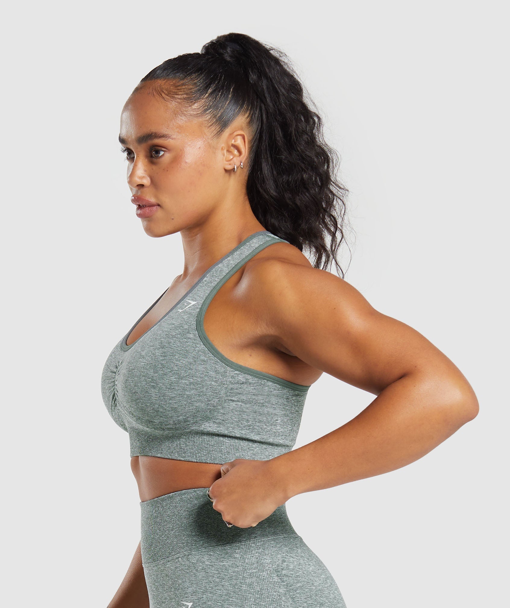 GYMSHARK DNU - Seamless Lift Sports Bra with Breathable Comfort | Slate Teal & White Marl Design for Yoga, Gym & Running Support