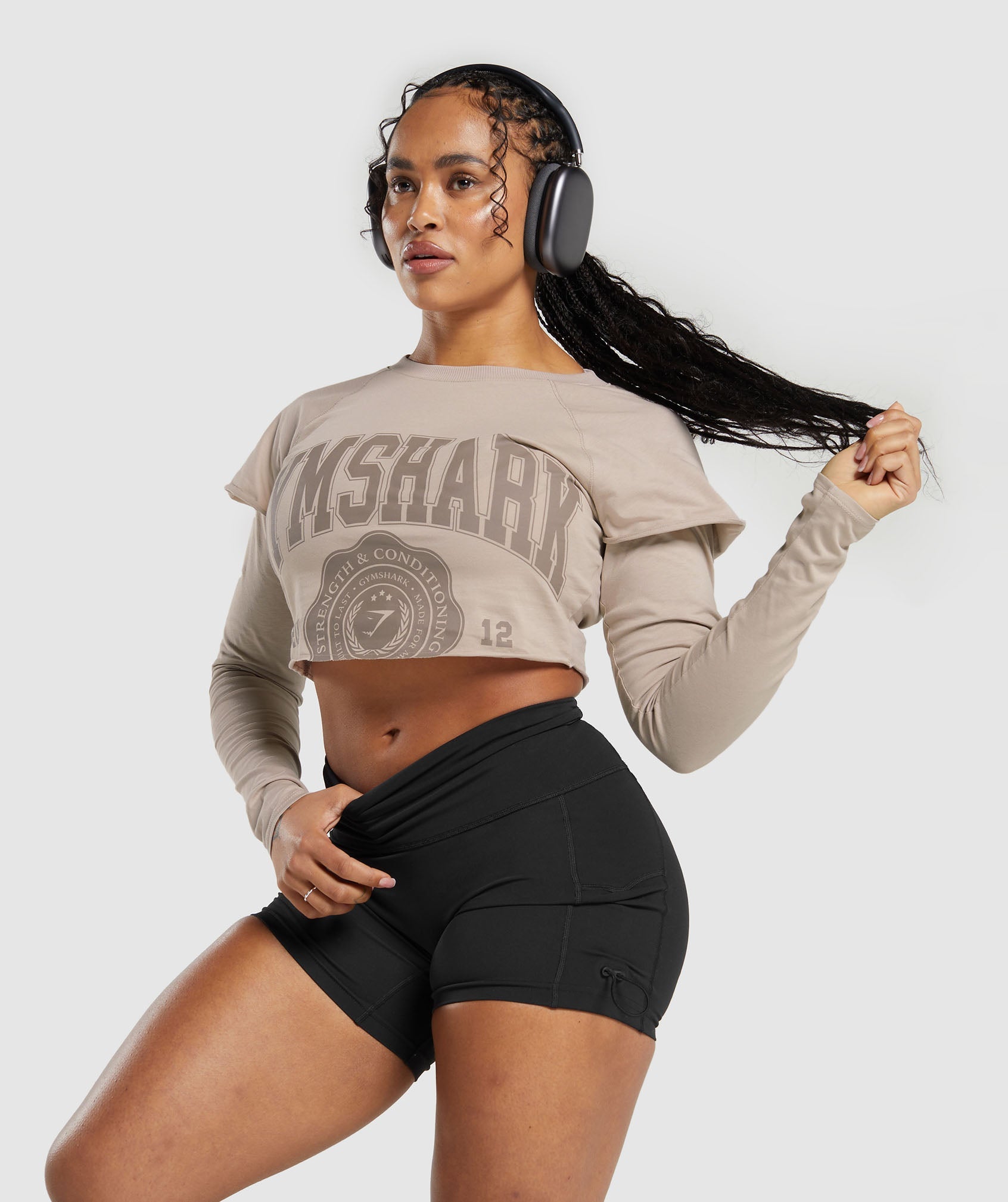 GYMSHARK GYMSHARK Dual-Fit Long Sleeve Training Crop - Dusty Rose Tonal