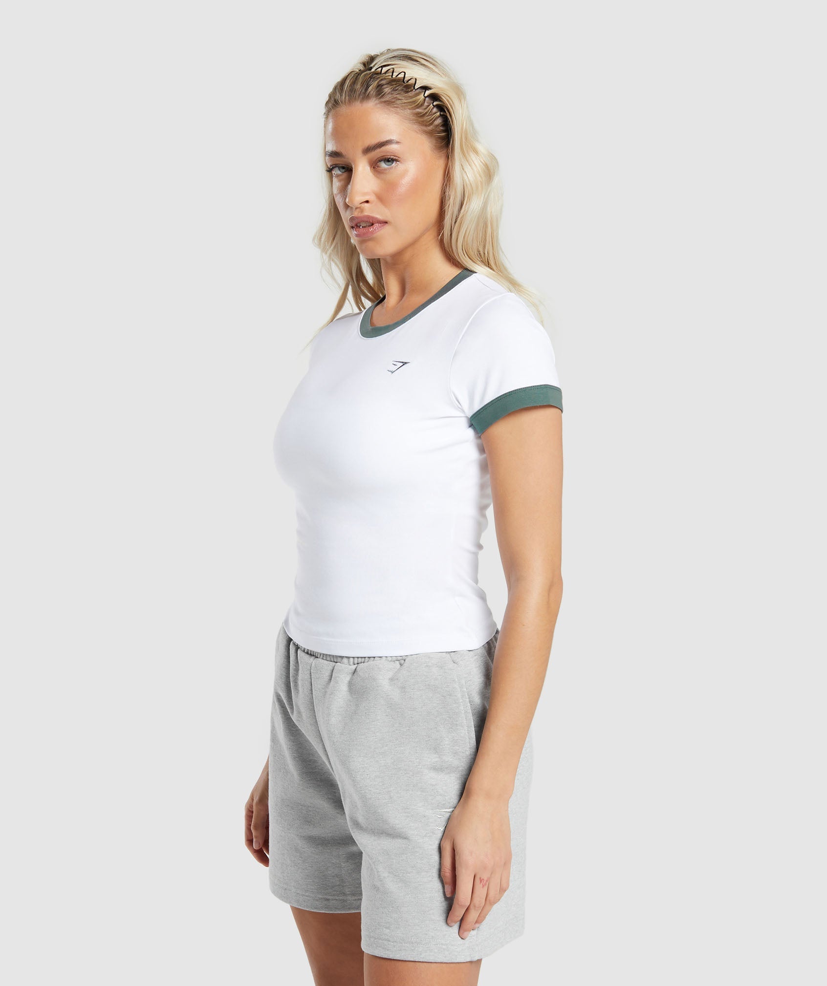 GYMSHARK Gymshark Workout-Ready Infant Tee - Fresh White & Cargo Teal Stripe 