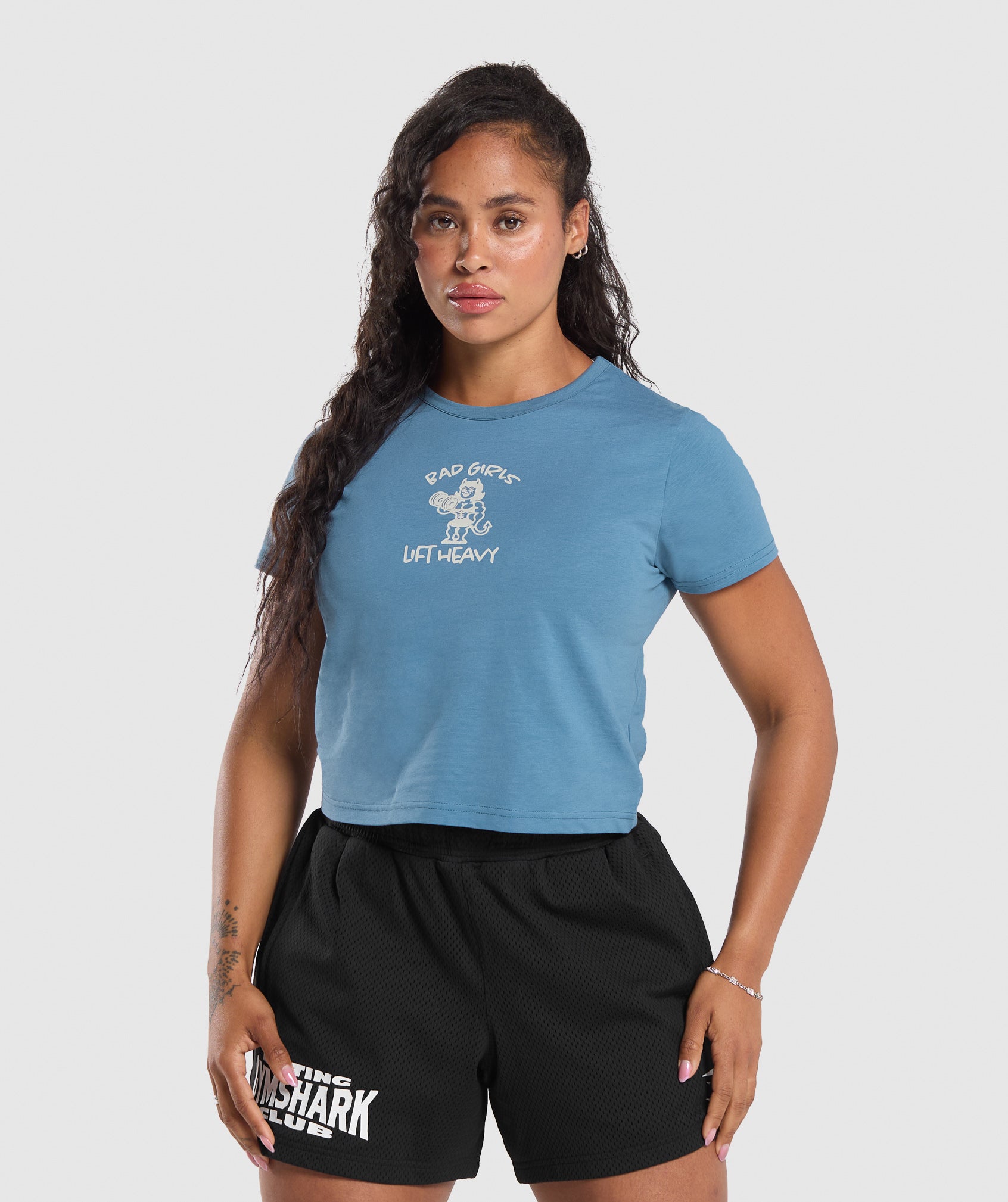 GYMSHARK Gymshark Lifting Crew Vintage Graphic Tee | Distressed Blue Wash Casual Streetwear