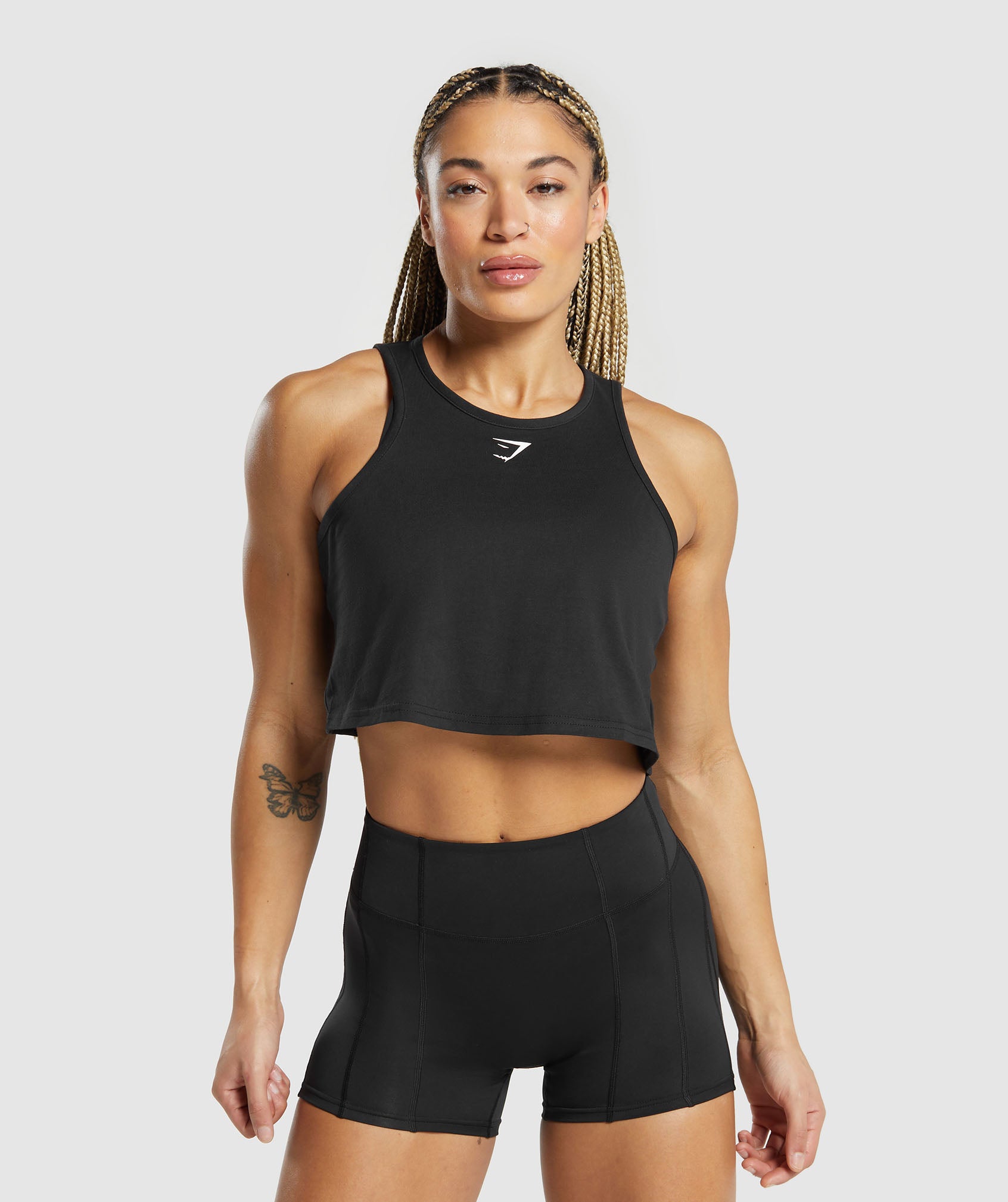 GYMSHARK Women's Strength Training Cotton Cropped Workout Tank Top - Classic Black