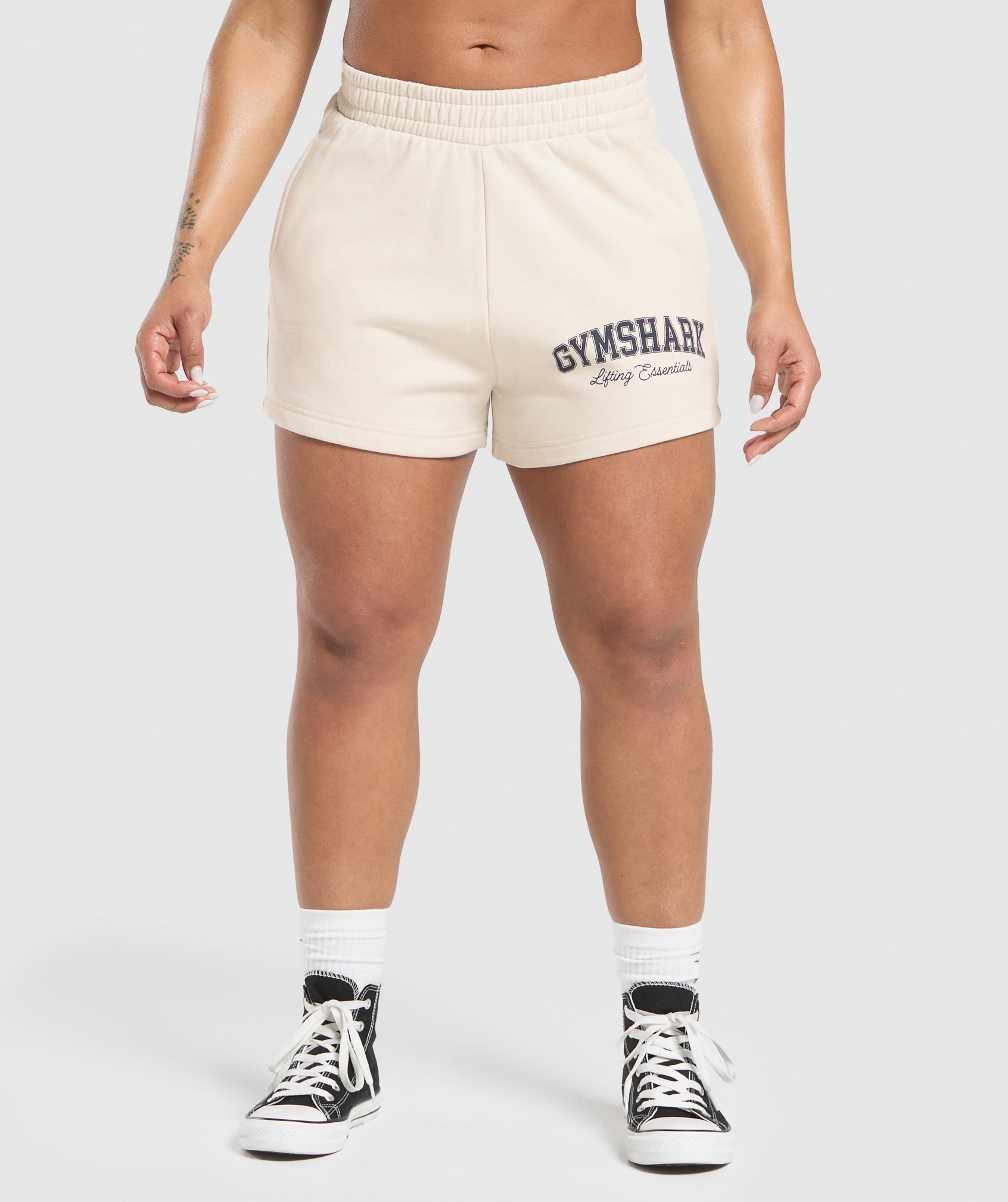 GYMSHARK Gymshark Elevate Your Workout Performance Training Shorts with Brushed Graphic Design - Soft Oat Heather