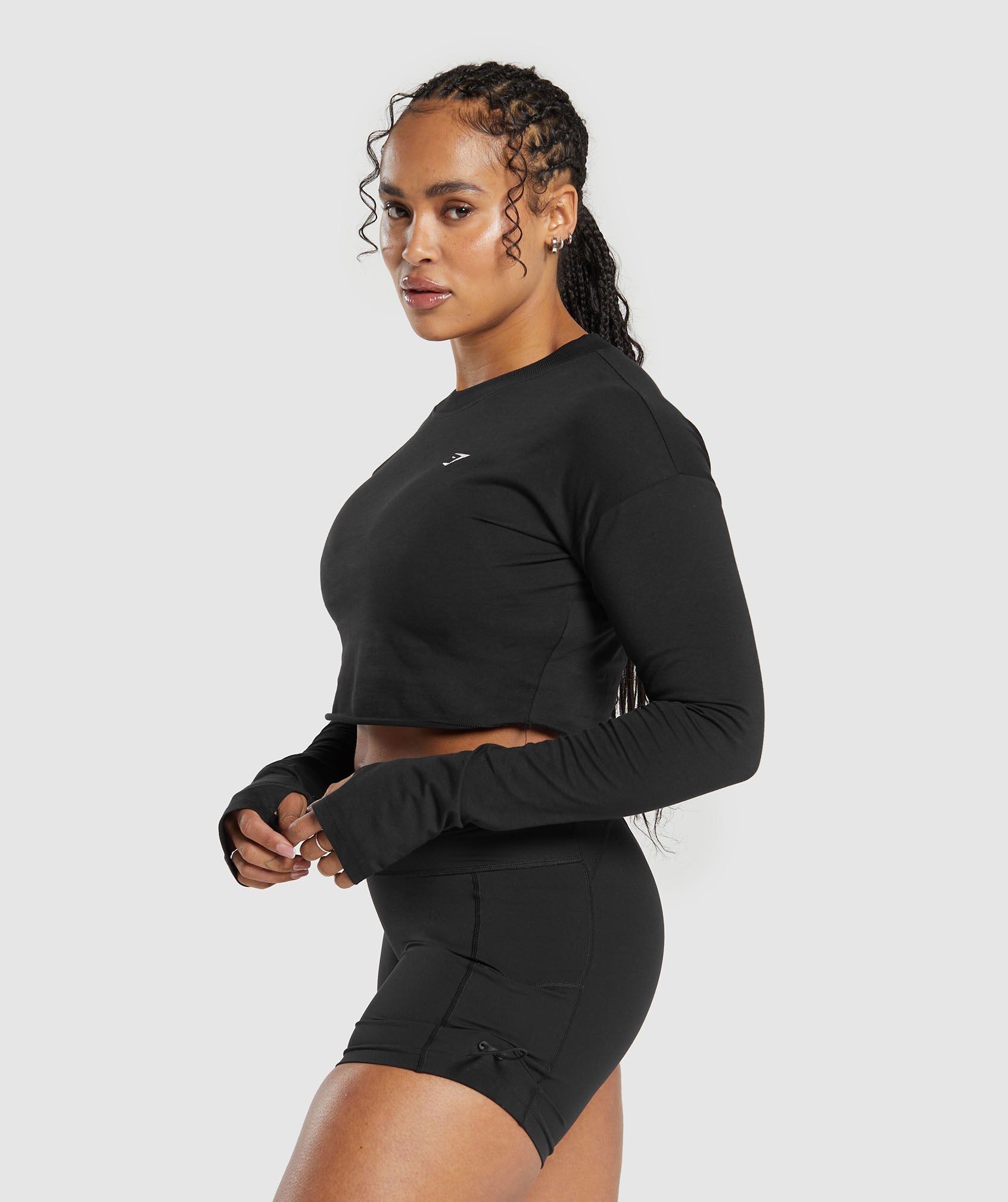GYMSHARK Strength-Enhanced Full-Length Sleeve Fitted Workout Tee - Black 