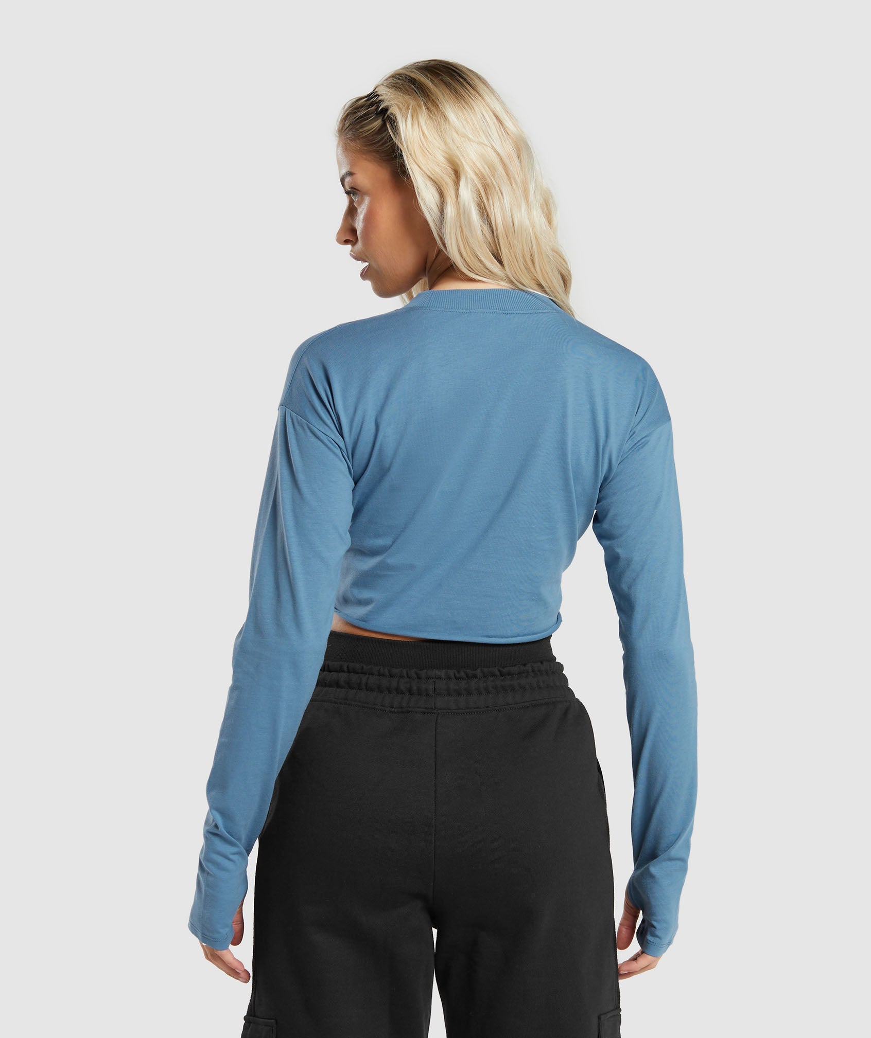 GYMSHARK Gymshark Women's Training Long Sleeve Cropped Shirt - Vintage Wash Blue 