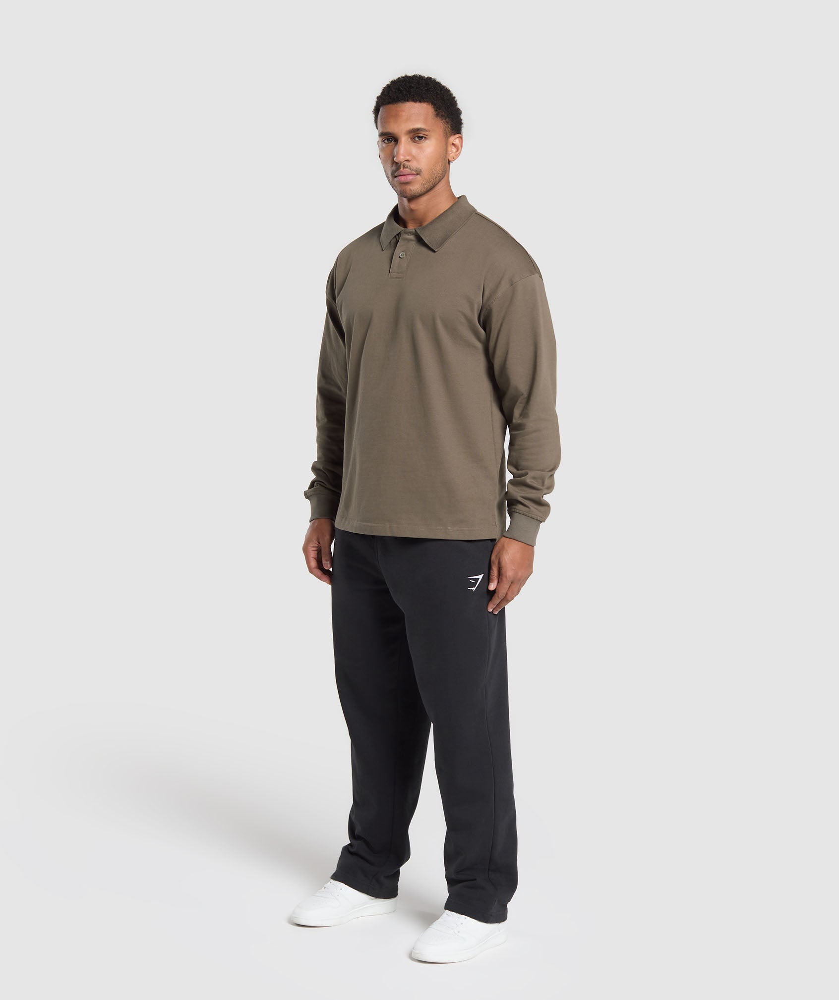 GYMSHARK Gymshark Men's Performance Long-Sleeved Polo Shirt - Woodland Camo Design 