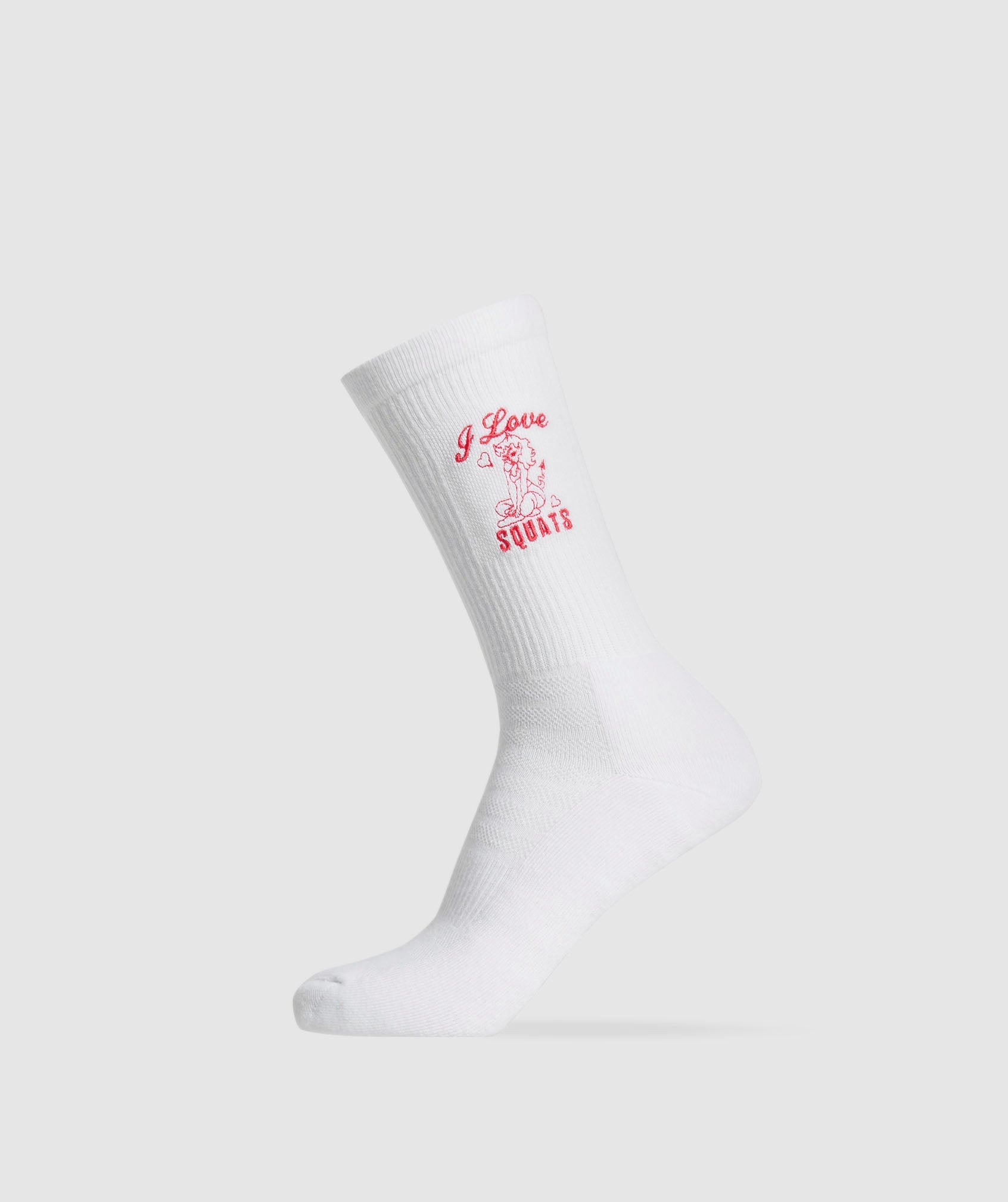 GYMSHARK Gymshark Squat-Loving Graphic Crew Socks - Funky Design Workout Essentials with Signature Fit (White/Jamz Red)