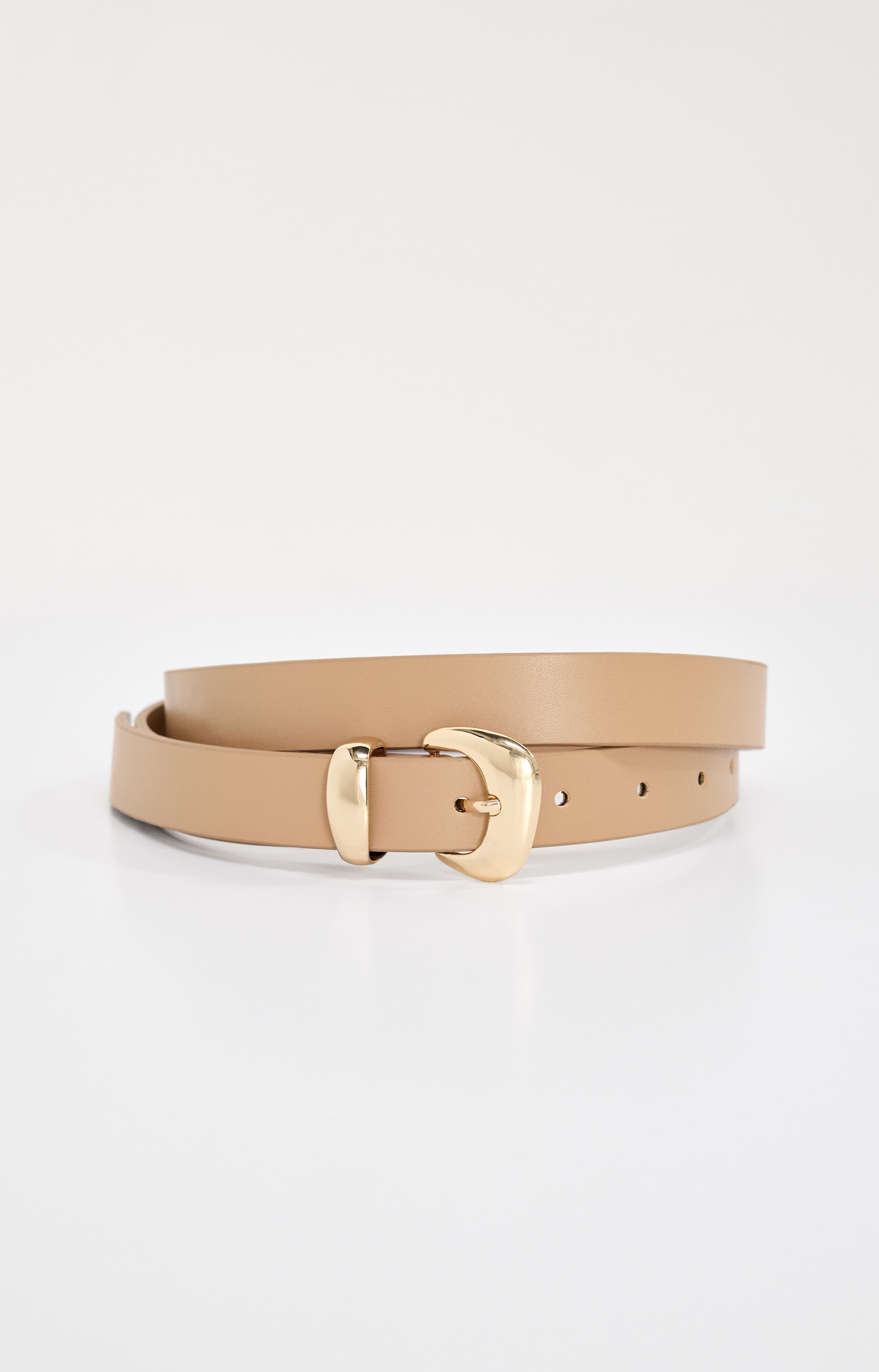 GOOD AMERICAN Slim Leather Belt with Statement Buckle | TAN-002