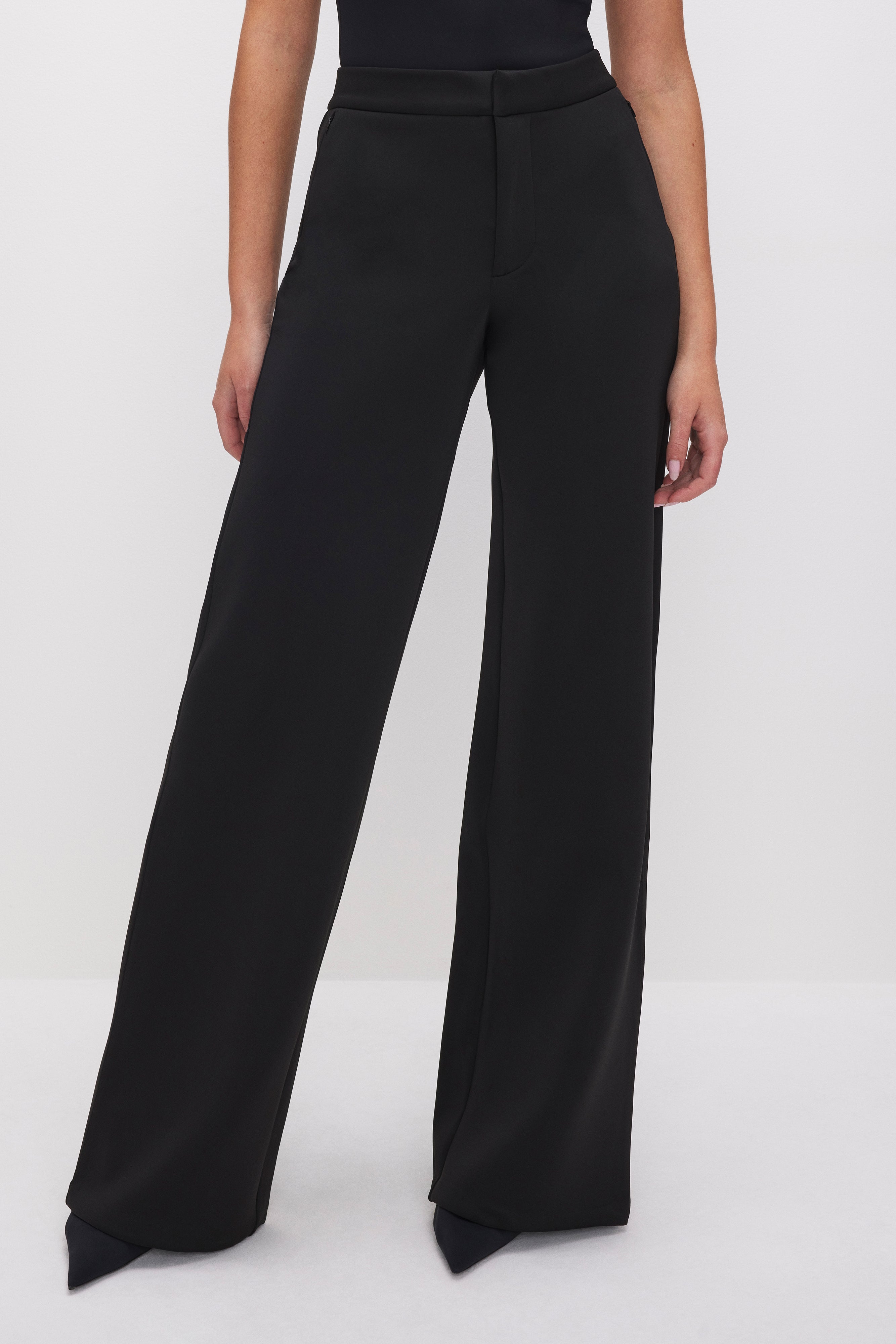 GOOD AMERICAN Stretch Scuba Wide-Leg Trousers | Classic Jet Black 001