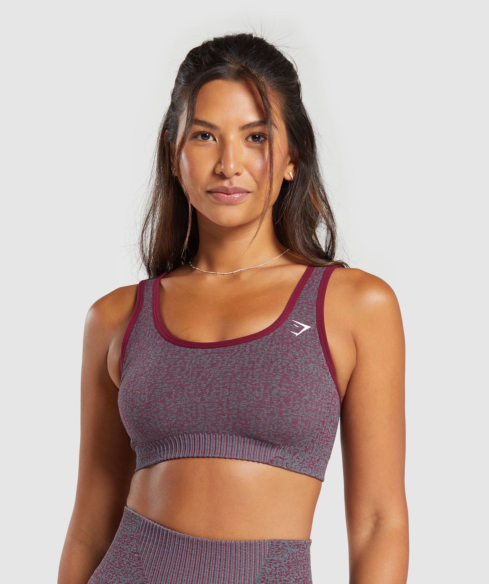 GYMSHARK Marl Seamless Scoop Sports Bra - Breathable Comfort Fit in Plum Pink & Dark Grey Heathered Blend